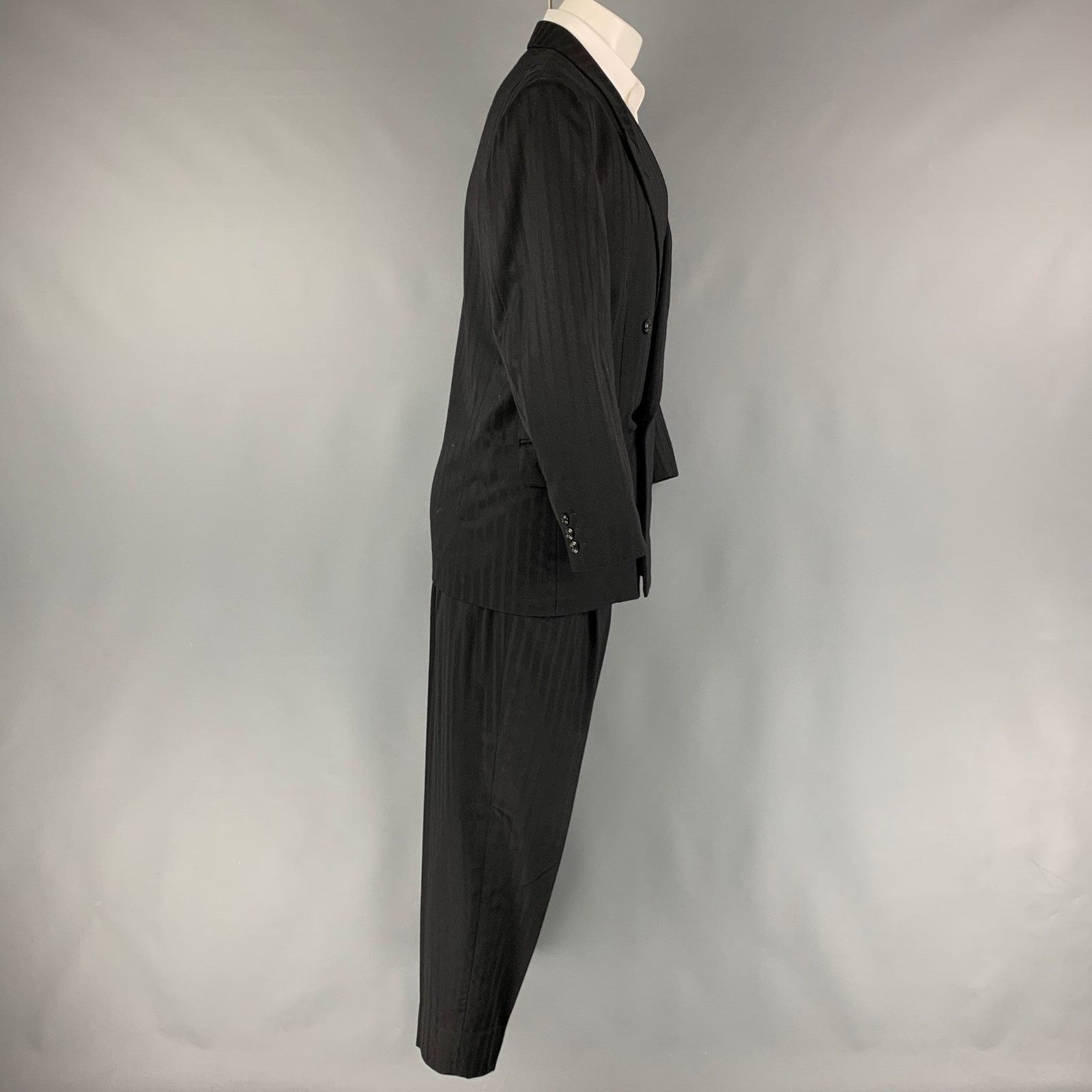 Matsuda MATSUDA Size S Black Stripe Wool Double Breasted 30 29 Suit Size 42R - 3 Thumbnail