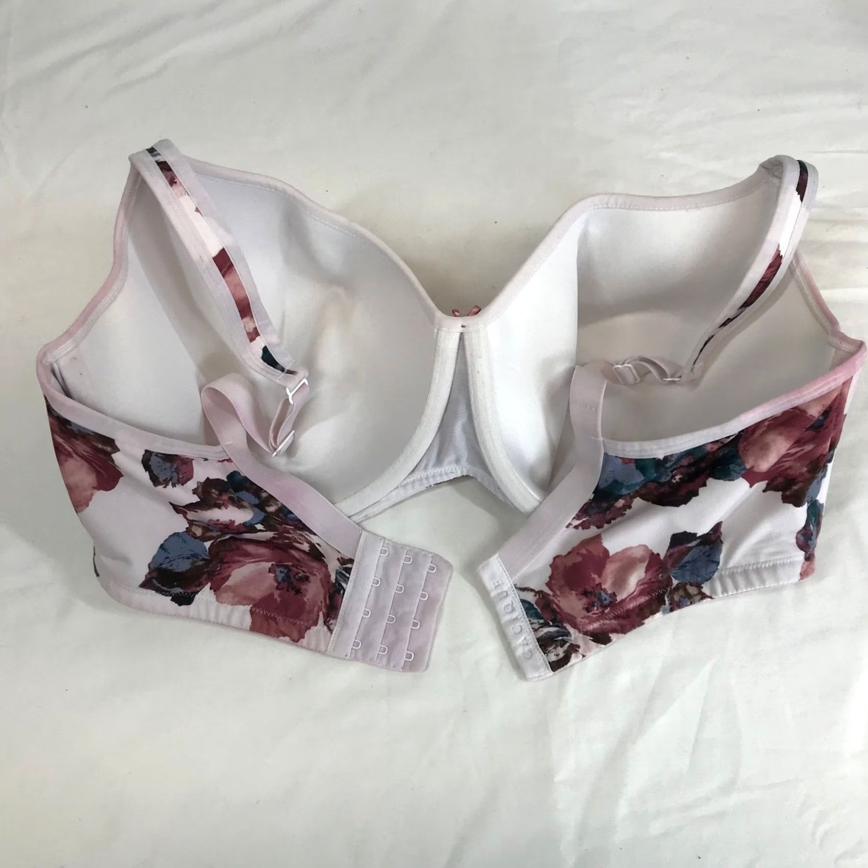 Vintage Cacique Balconette Bra 42DDD Floral Mauve White Underwire Support Size ONE SIZE - 4 Thumbnail