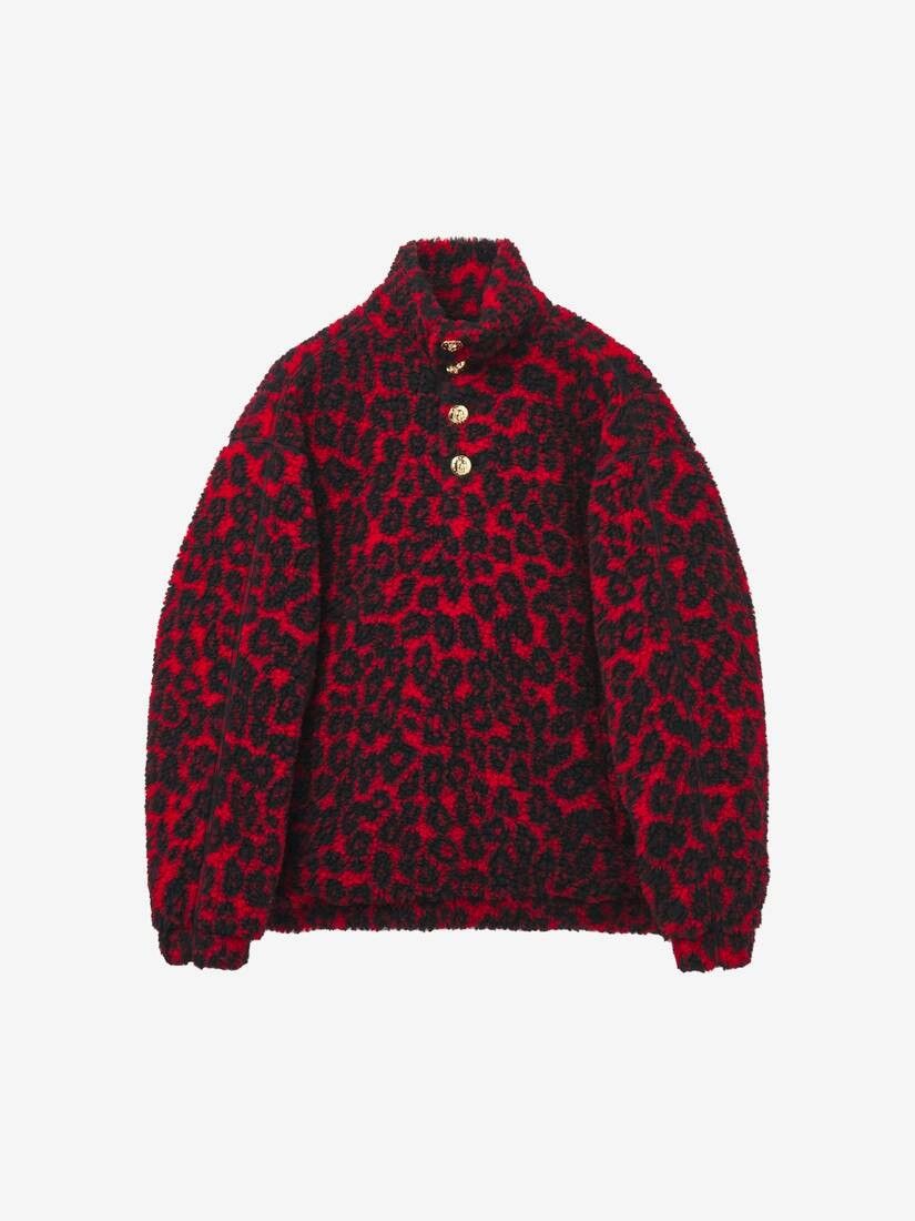 Alexander McQueen o1w1db10925 Leopard Print Fleece Sweatshirt in Red Size US XL / EU 56 / 4 - 1 Thumbnail
