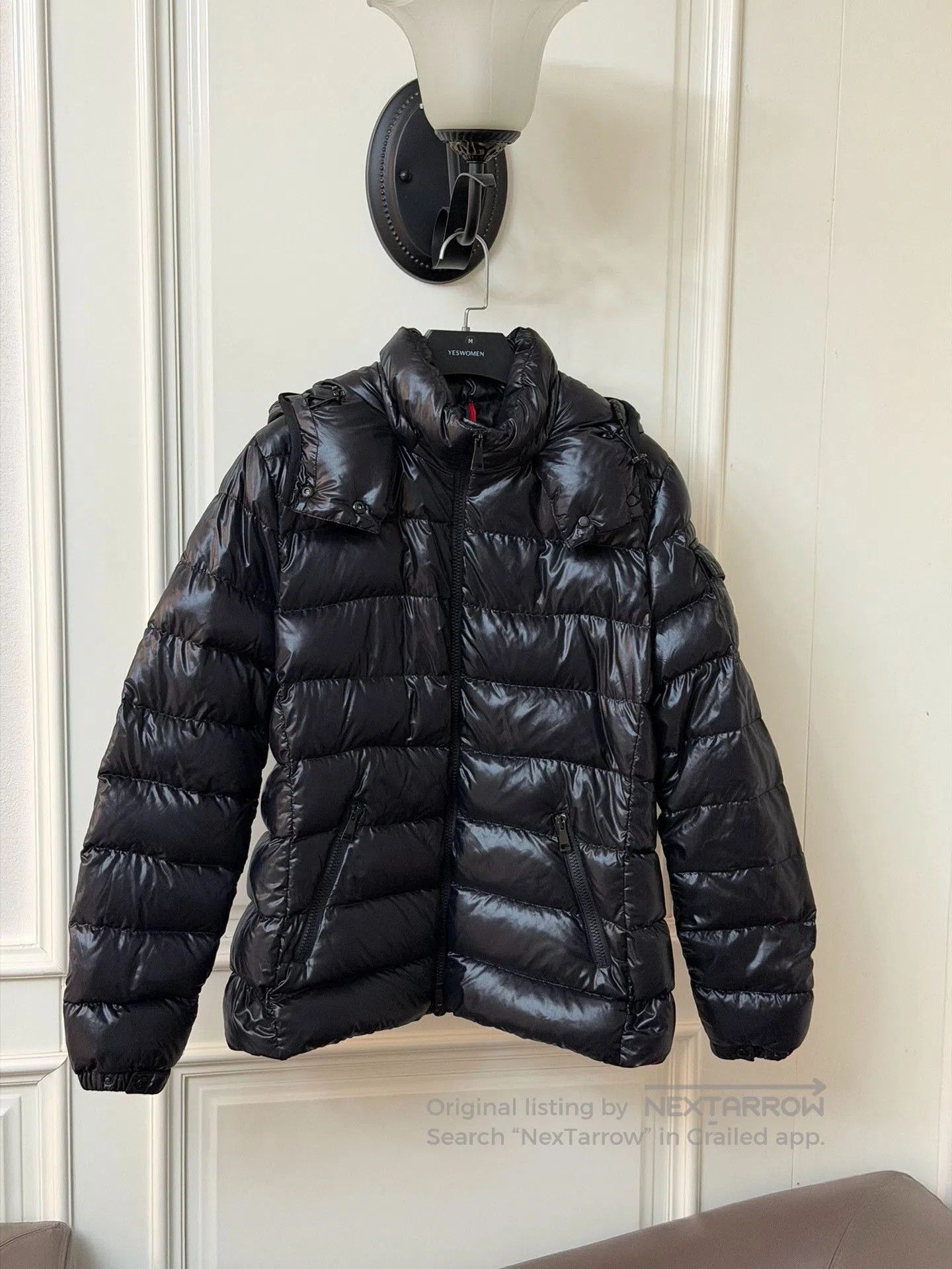 Moncler Moncler Women's Black Shiny Short Hooded Down Jacket. Size L / US 10 / IT 46 - 1 Thumbnail