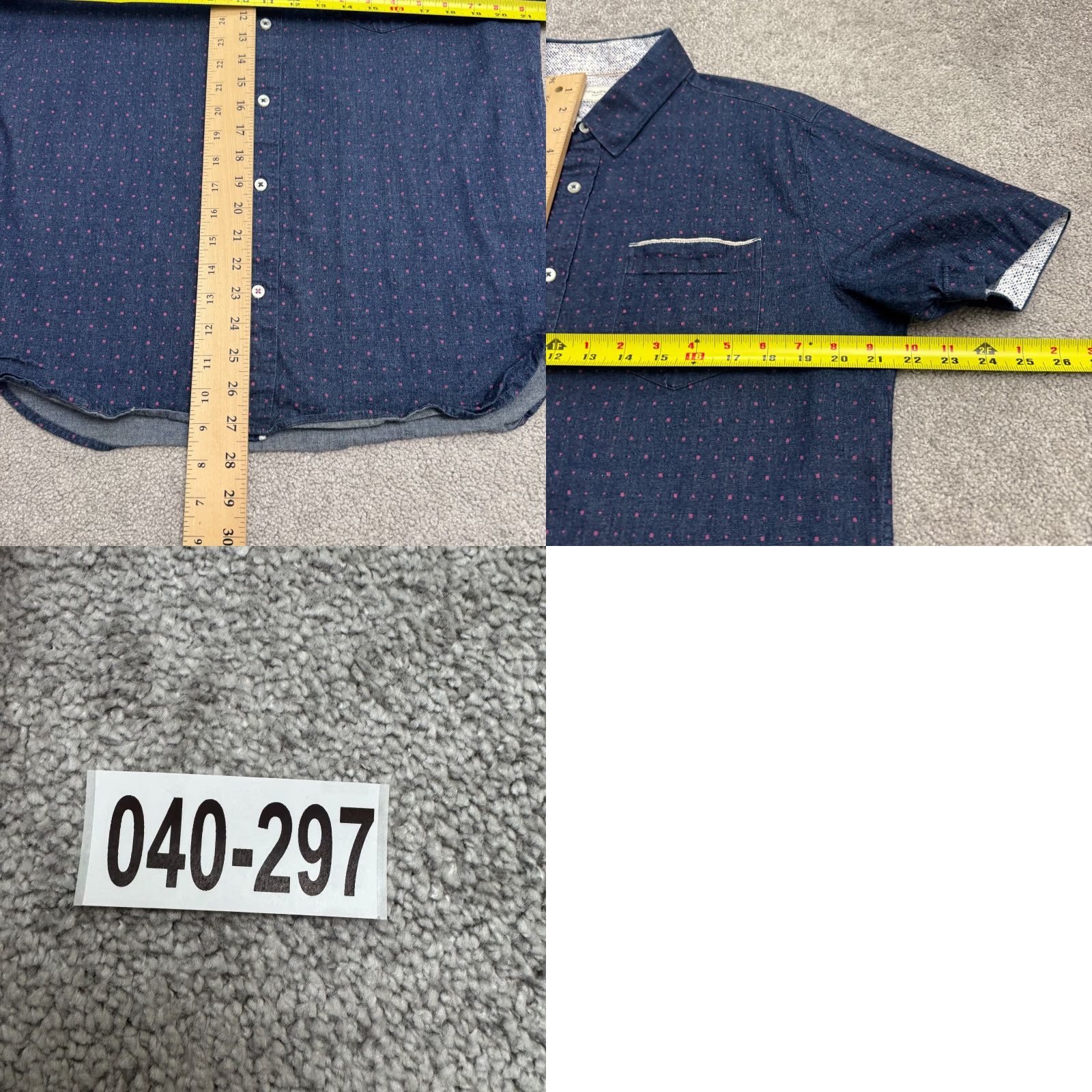 Vintage 7 Diamonds Button-Up Shirt Mens Large Blue Denim Polka Dot Cotton Casual Short Sleeve Stylish Classic Preppy Shirt Size US L / EU 52-54 / 3 - 9 Thumbnail