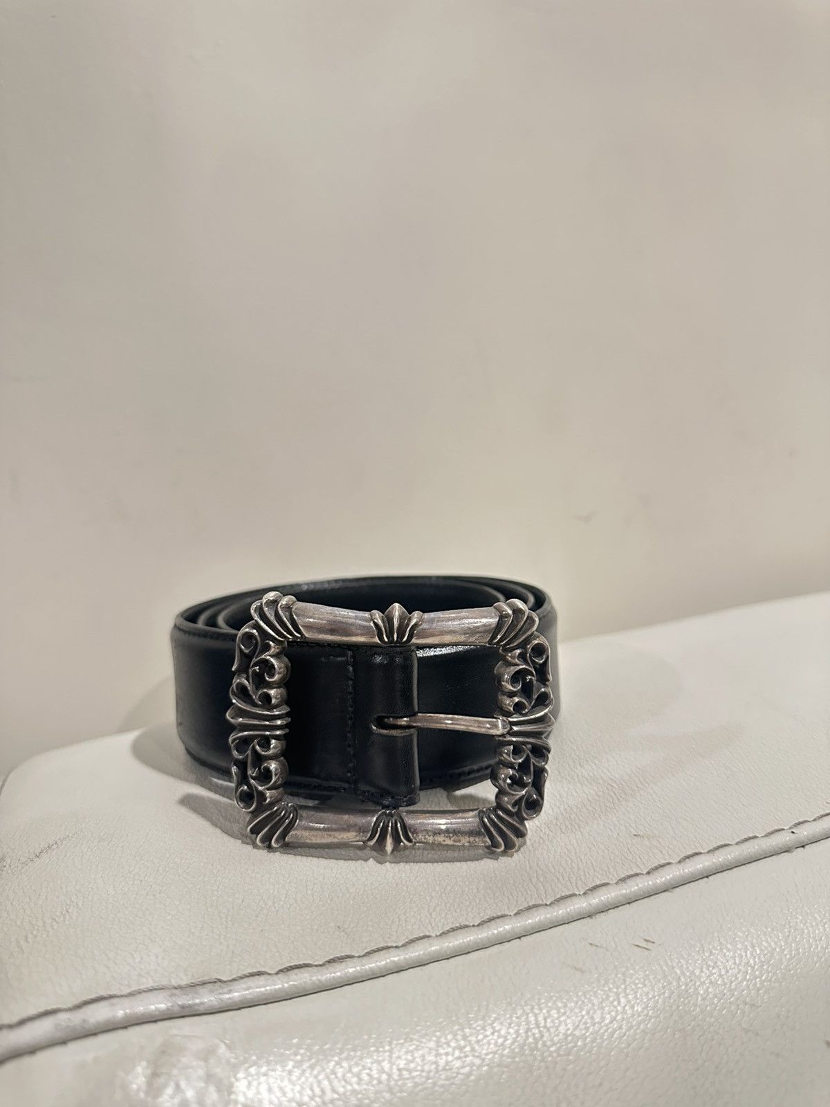 CHROME HEARTS Filigree OTJ Belt 1.5　38 Chrome Hearts Keeper Leather Belt – Justin Reed