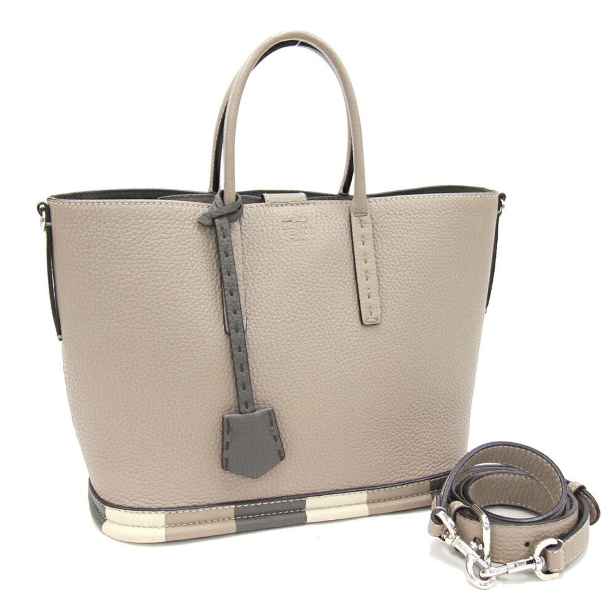 image of Fendi Handbag Selleria 8Bh349 Greige Leather Tote Bag Women's in Grey