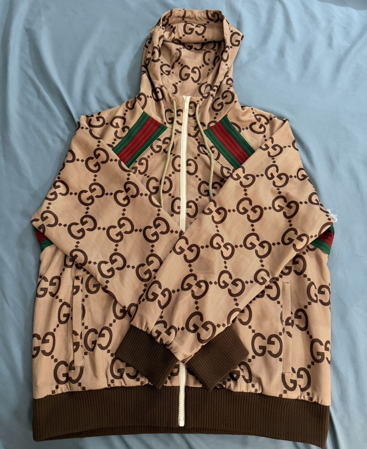 Gucci Gucci Beige GG Monogram Zip-Up Hoodie – Size M – Brand New Size US M / EU 48-50 / 2 - 3 Thumbnail
