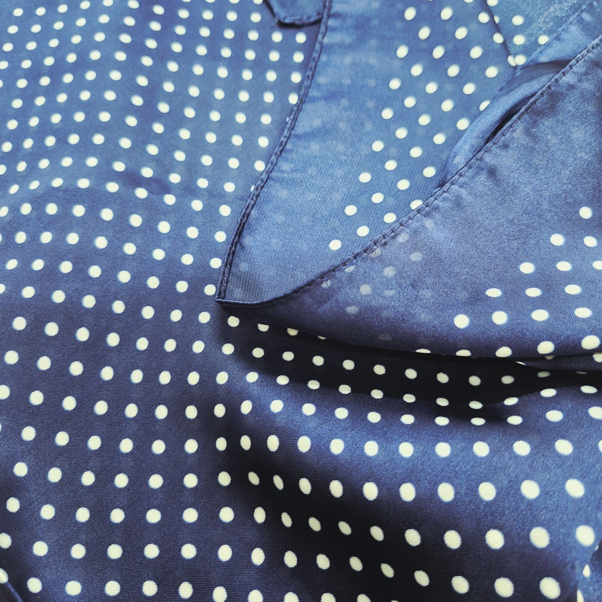 Other ✨Luxury Elegant Silky Scarf Navy Blue Beige Polka Dot Square Size ONE SIZE - 4 Thumbnail