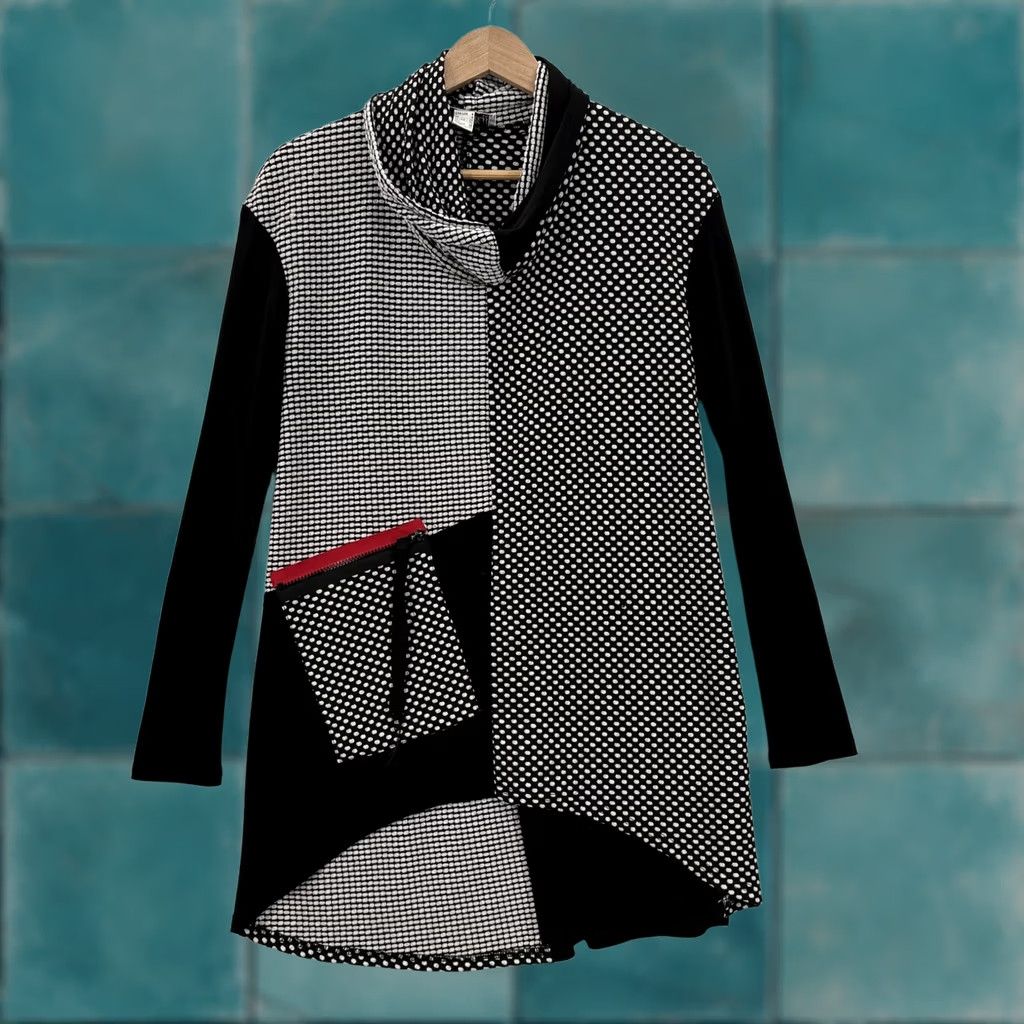 Joseph Ribkoff Joseph Ribkoff Tunic Top Womens 6 Black Polka Dot Cowl Neck Long Sleeve with Pockets Blouse Size M / US 6-8 / IT 42-44 - 1 Thumbnail