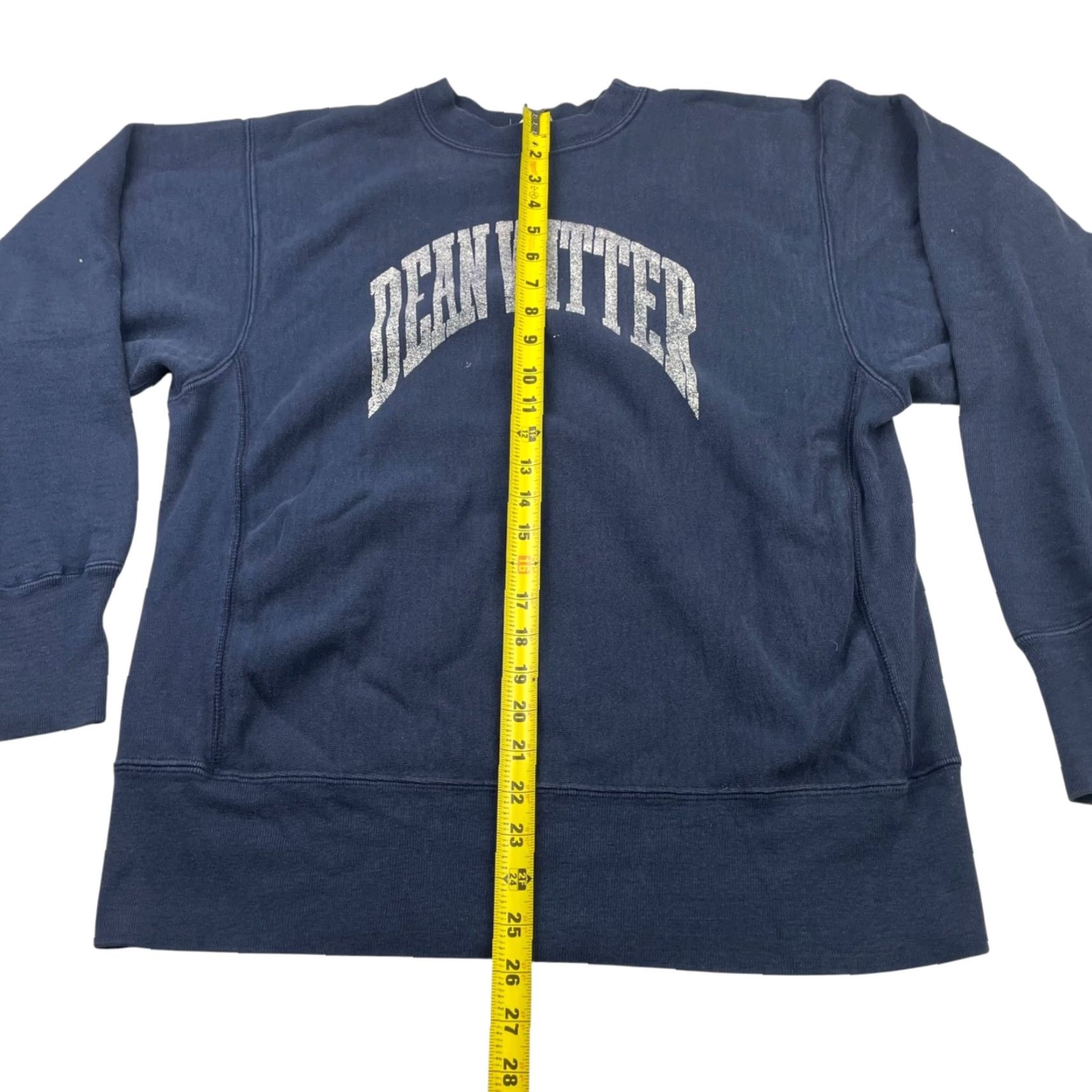 VINTAGE Dean Witter x Champion Sweatshirt Navy Large Men’s Reverse Weave Crew Neck Cotton/Polyster USA Navy Blue Logo Winter Fall 90s?