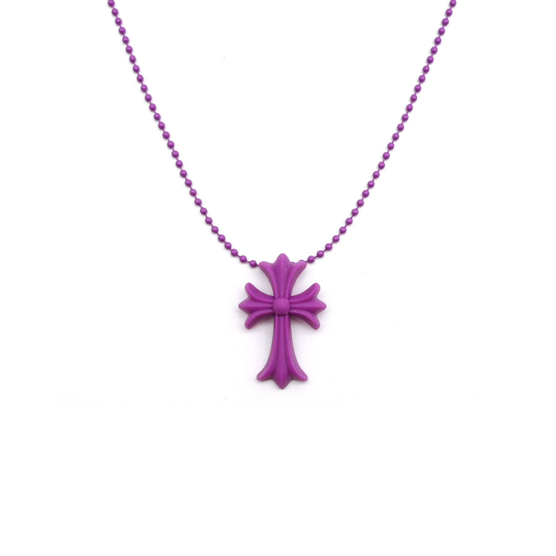 Chrome Hearts Purple Resin Cross Pendant Ball Chain Necklace