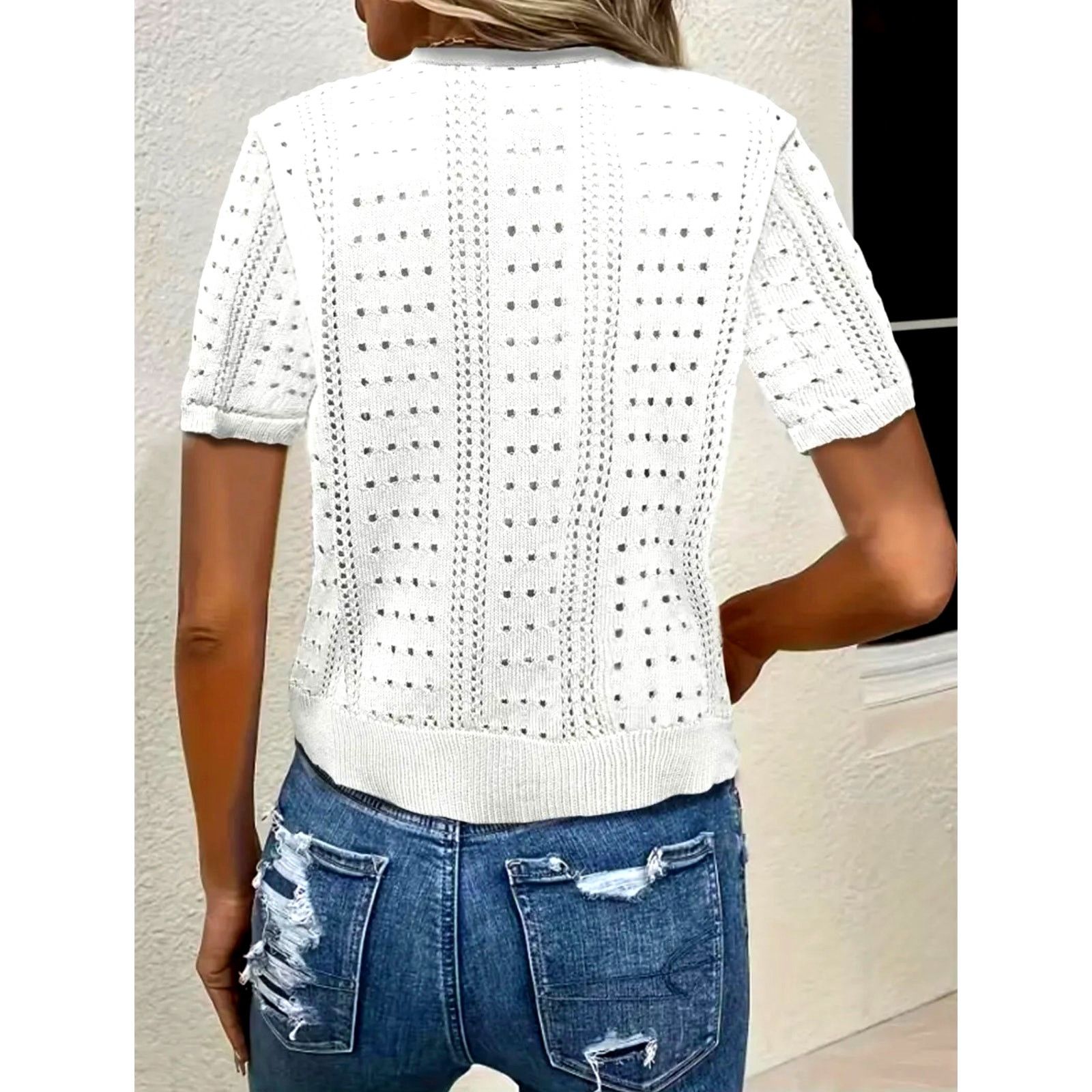 Other Versatile Elegant V-Neck Knitted Cardigan White 8/10 (L) Size L / US 10 / IT 46 - 4 Thumbnail