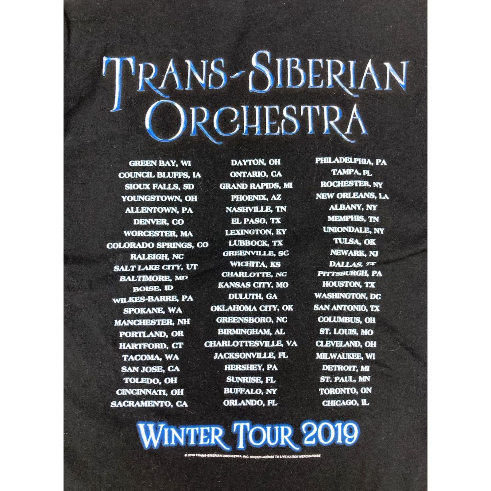 Gildan Trans Siberian Orchestra Winter Tour 2019 Graphic T-shirt Men Medium Black Music Shirt Size US M / EU 48-50 / 2 - 4 Thumbnail
