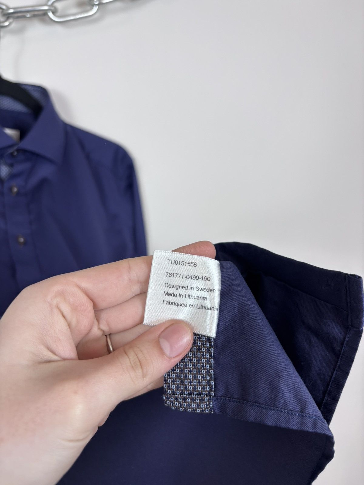 Strenstroms Stenstroms Men’s Slimline Navy Blue Dress Button Up Shirt Size US M / EU 48-50 / 2 - 10 Thumbnail