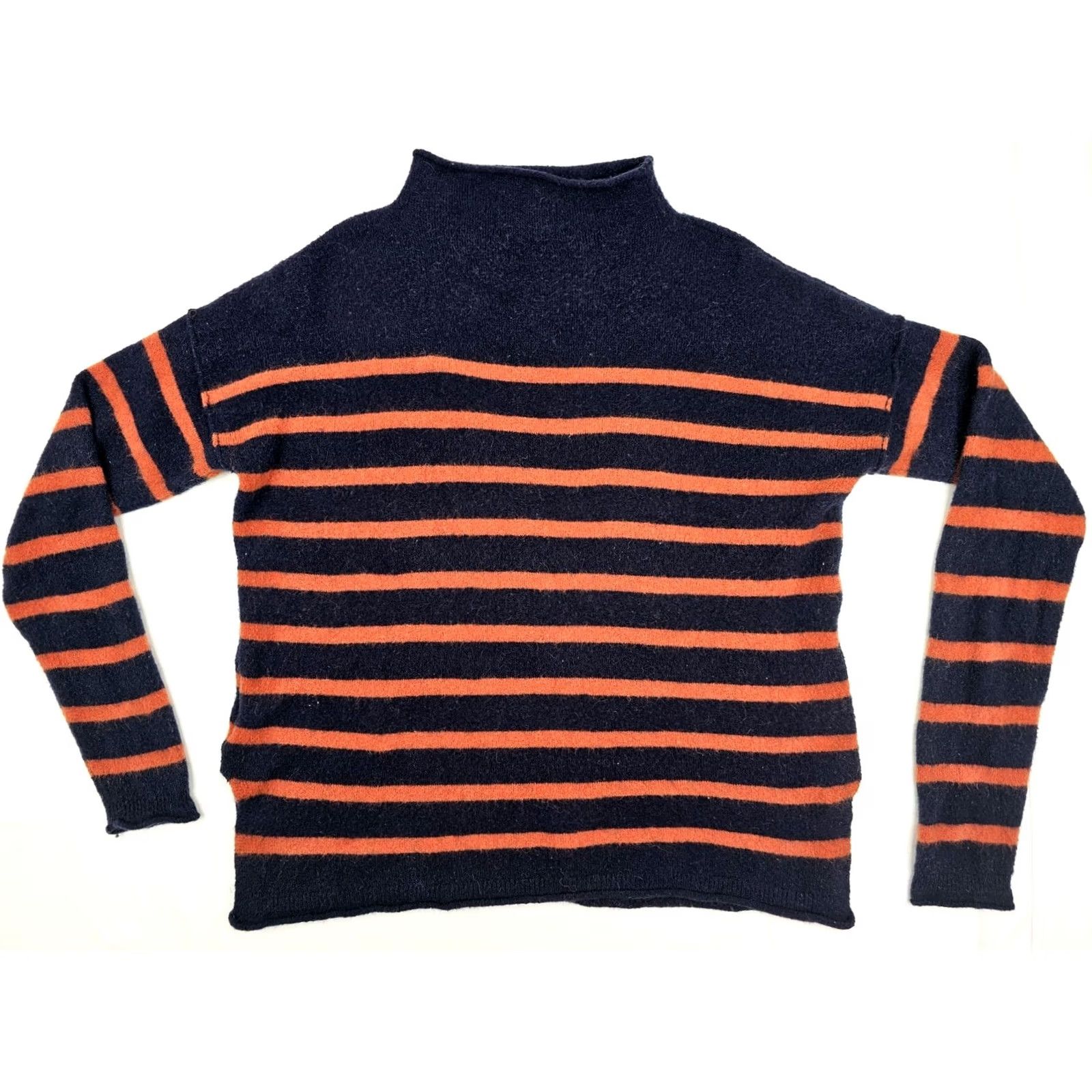 Madewell Madewell Cardigan Sweater Women M Blue Orange Wool Alpaca Knit Pullover Mock Neck Pockets Striped Bohemian Classic Retro Fall Spring Winter Size M / US 6-8 / IT 42-44 - 6 Thumbnail