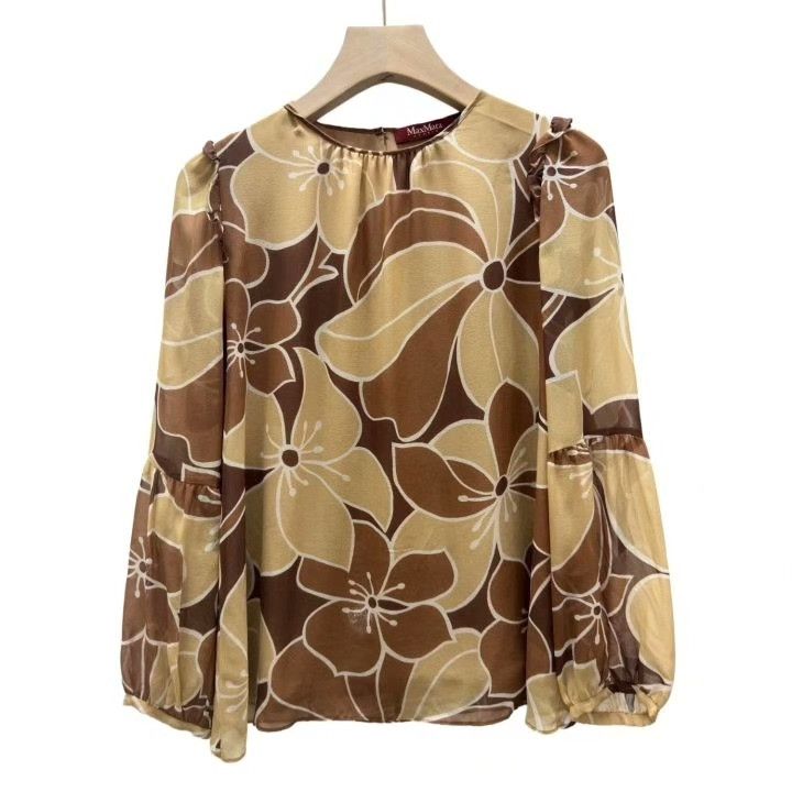 Max Mara MaxMara Brown Silk Floral Print Shirt Size M / US 6-8 / IT 42-44 - 1 Thumbnail