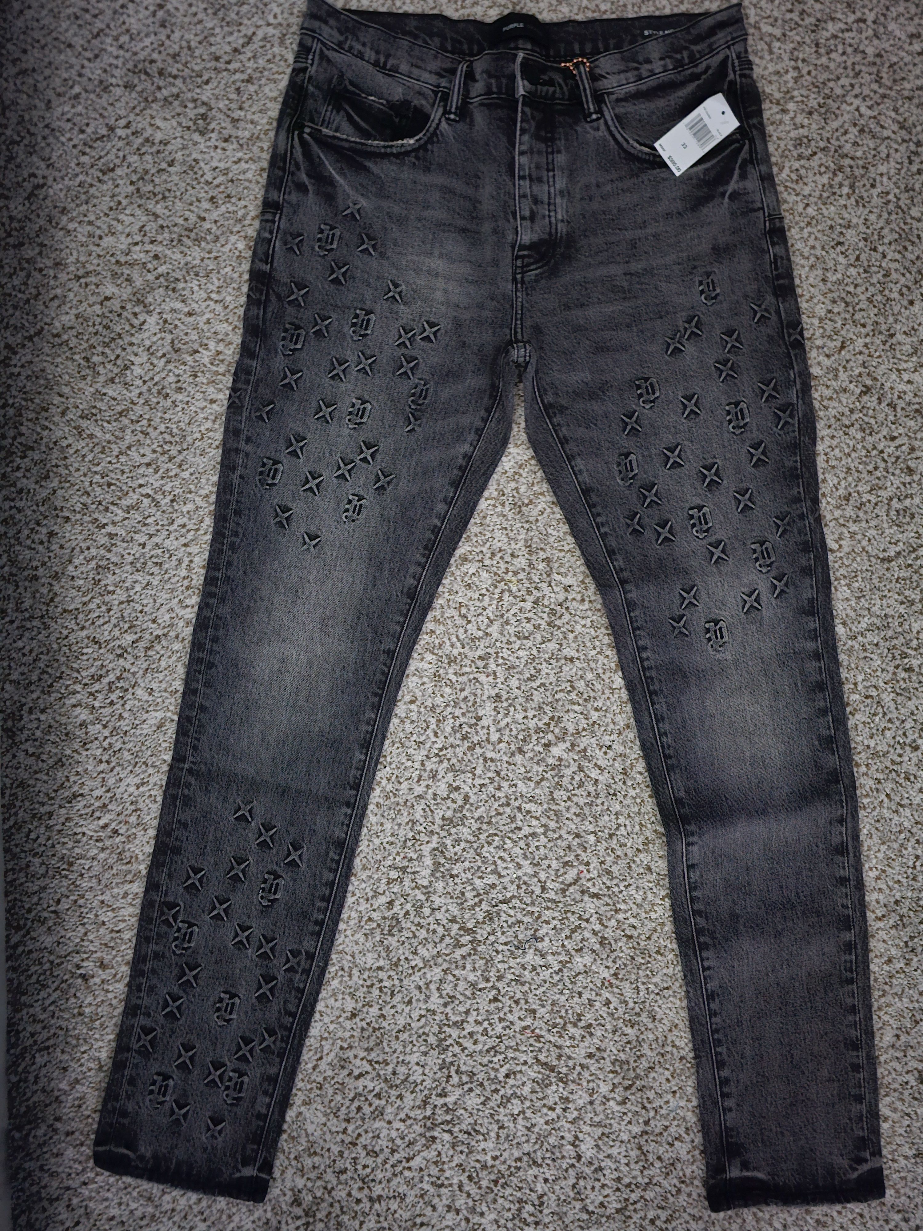 Purple Purple Brand Black Monogram Jeans Size US 33 - 1 Thumbnail