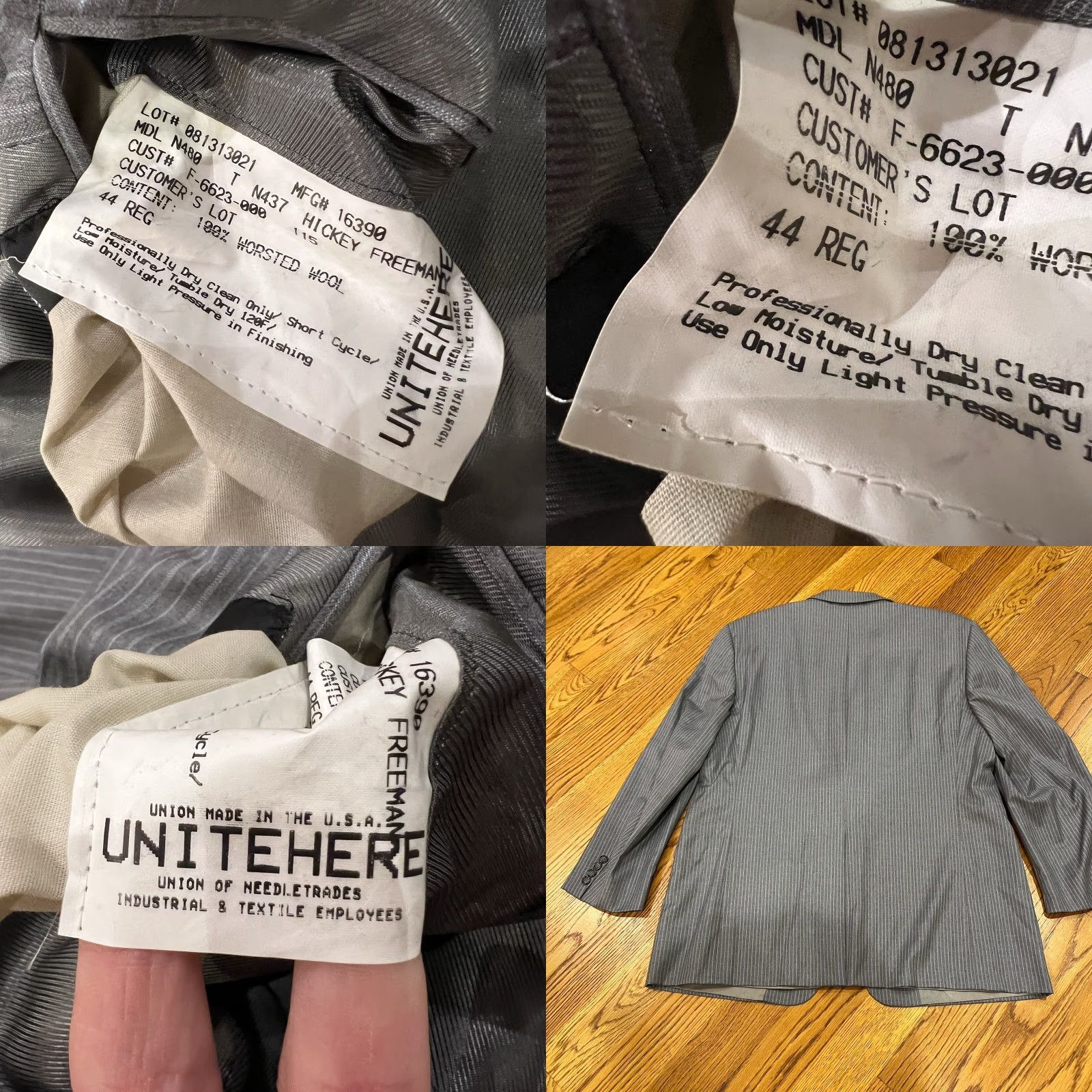 Vintage Hickey Freeman Blazer Mens 44 Gray Striped 100% Wool USA Made Reg A102 Size 44R - 9 Thumbnail