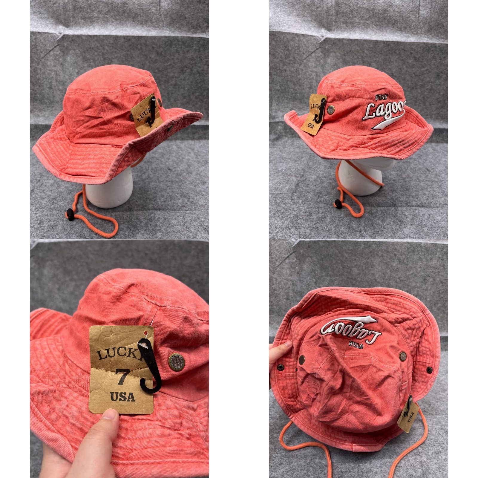 Vintage Lucky 7 Hat Bucket Adult M Red Cotton Fish Hiking Camping Logo 90s None Mens Size ONE SIZE - 8 Thumbnail