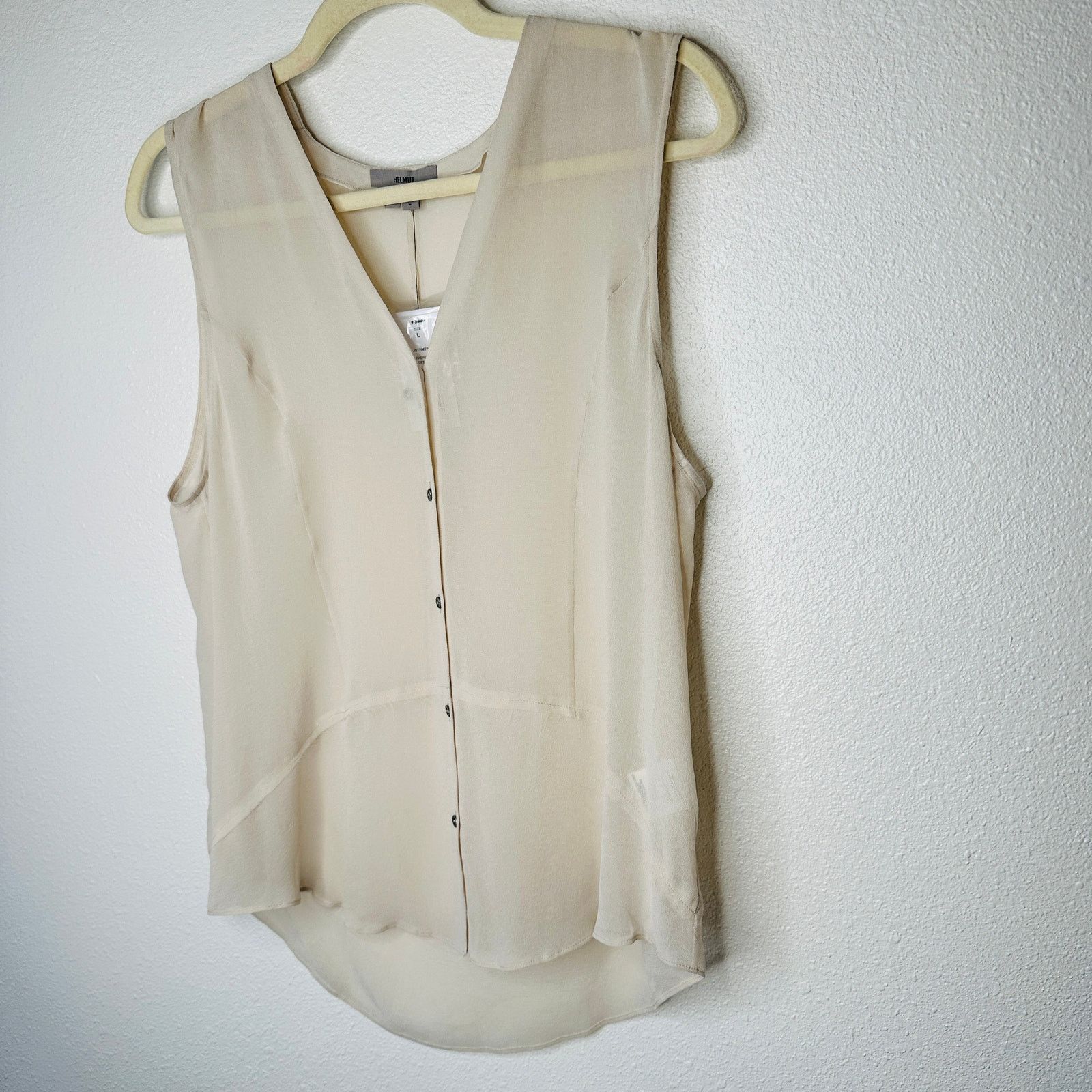 Other NWT Helmut Ghost 100% Sheer Silk in Salt V-Neck Blouse L Size L / US 10 / IT 46 - 2 Thumbnail