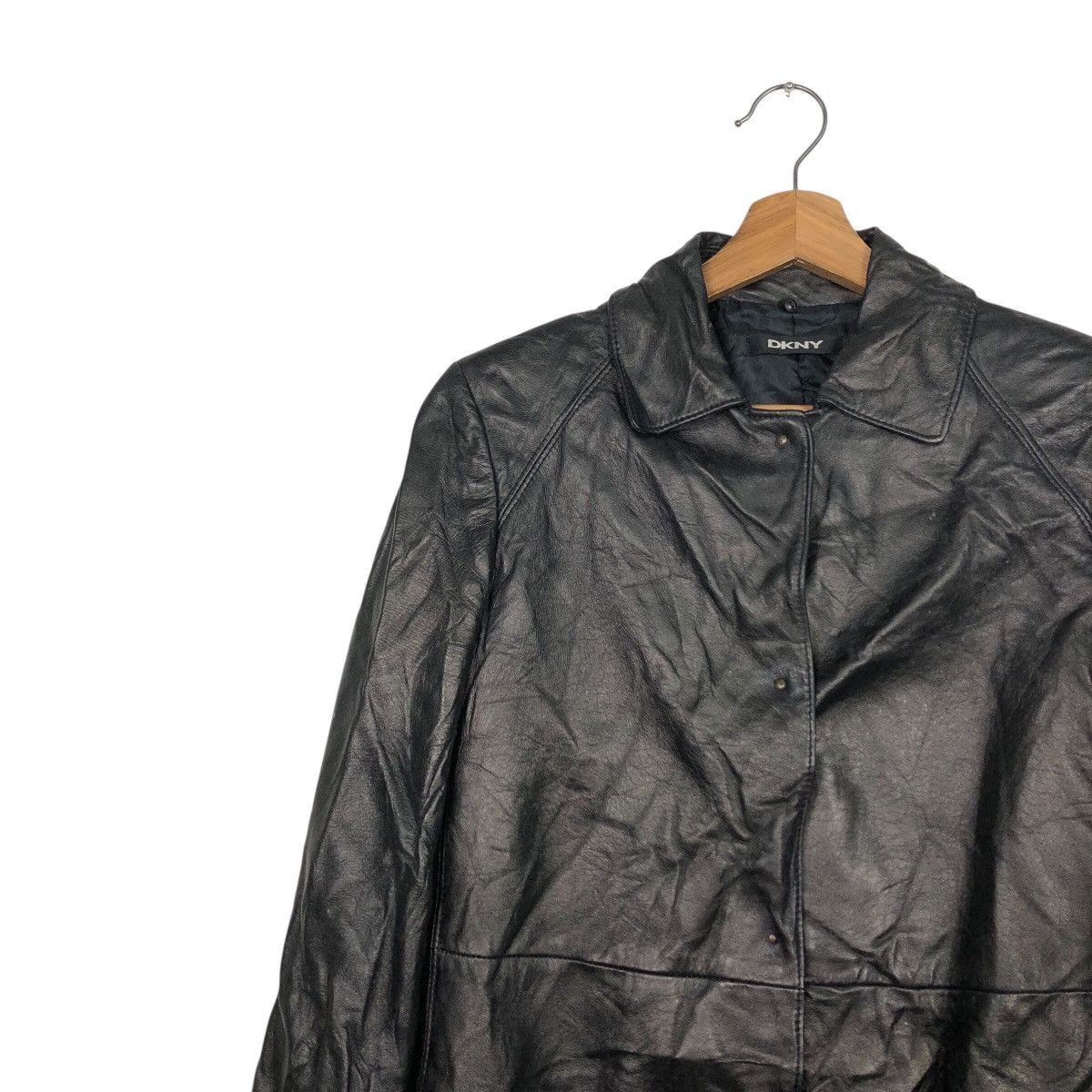 DKNY 📌Rich Black Vintage Leather Long Jacket DKNY Bondage Belted Size US M / EU 48-50 / 2 - 9 Thumbnail