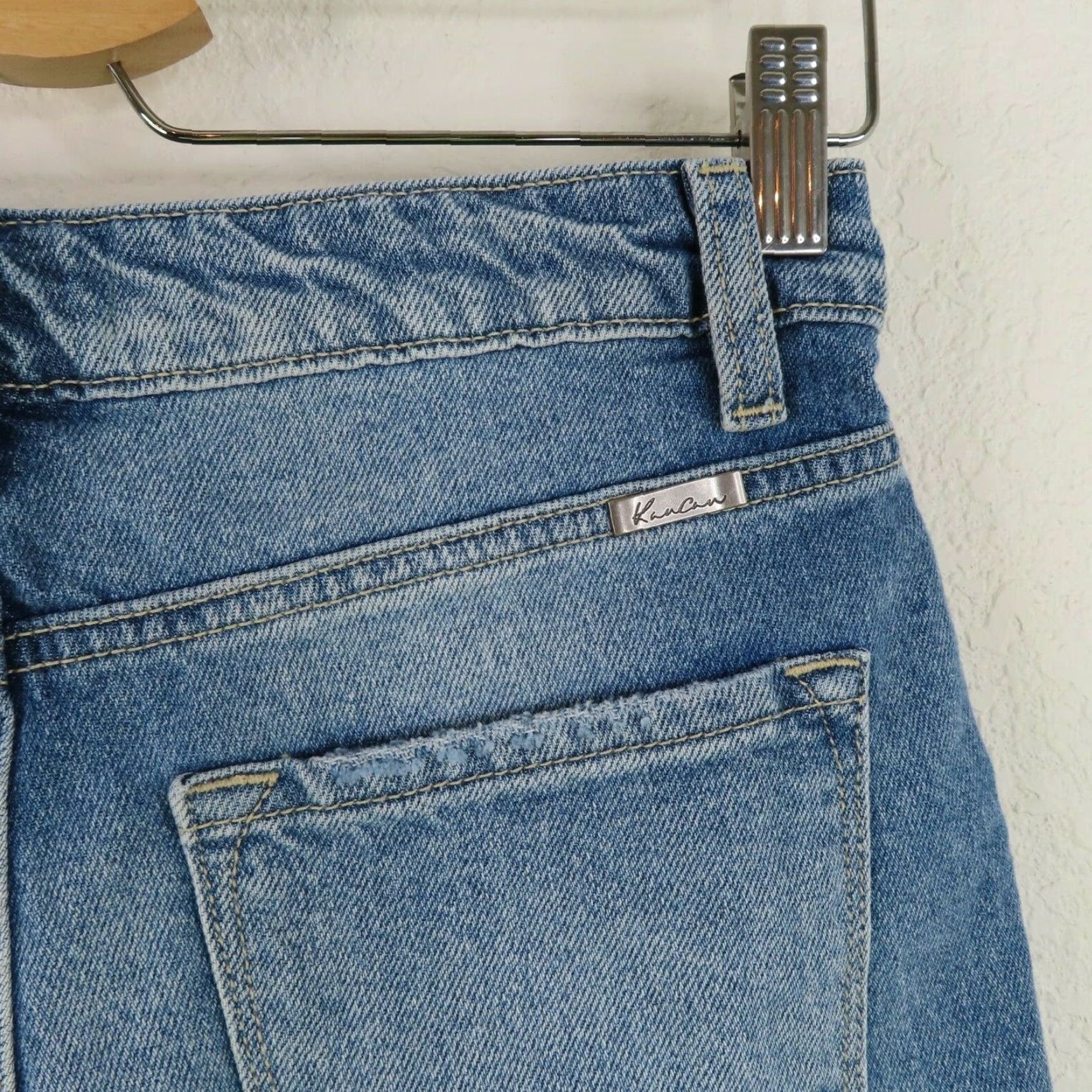Vintage KanCan Womens Small Distressed Raw Hem Blue Denim Jean Shorts Pockets 36724 Size 28" / US 6 / IT 42 - 6 Thumbnail