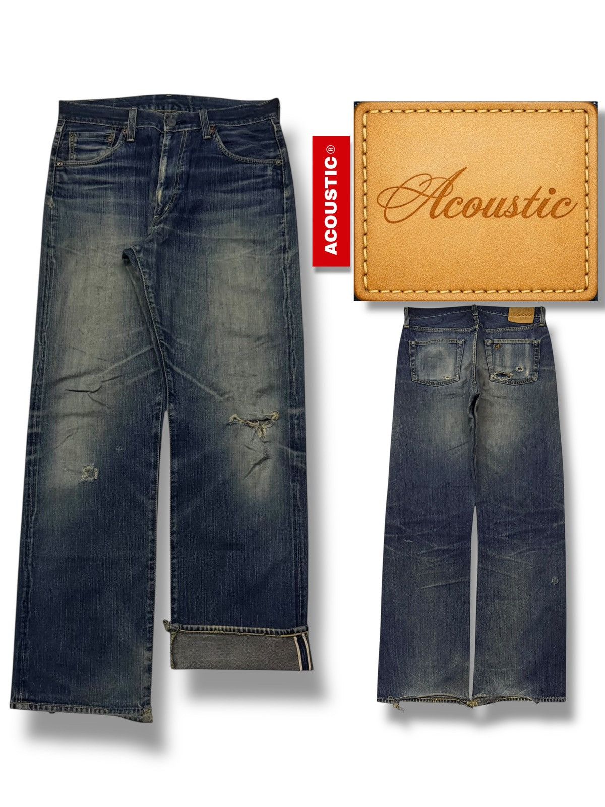 Japanese Brand Vintage 00s Acoustic Japanese Selvedge Denim Jeans | W31 Size US 31 - 1 Thumbnail