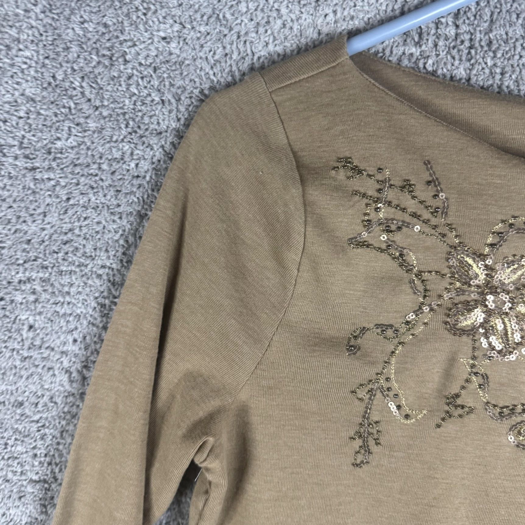 Ralph Lauren Lauren Ralph Lauren Shirt Womens Medium Brown Boat Neck Sequin Floral Top Size M / US 6-8 / IT 42-44 - 5 Thumbnail