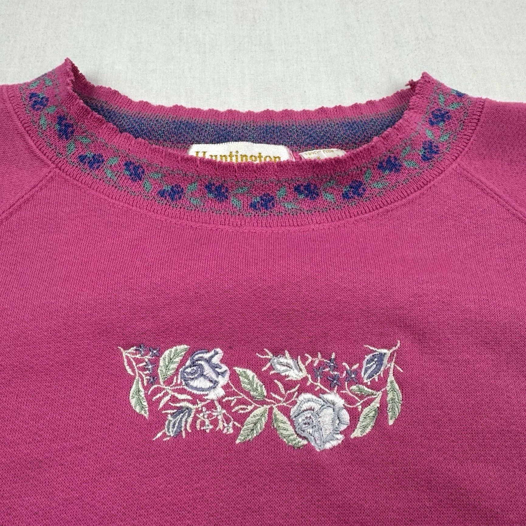 Pinko VINTAGE Huntington Ridge Floral Sweatshirt Women’s Large Pink 90s Crewneck Pullover Activewear Size L / US 10 / IT 46 - 5 Thumbnail