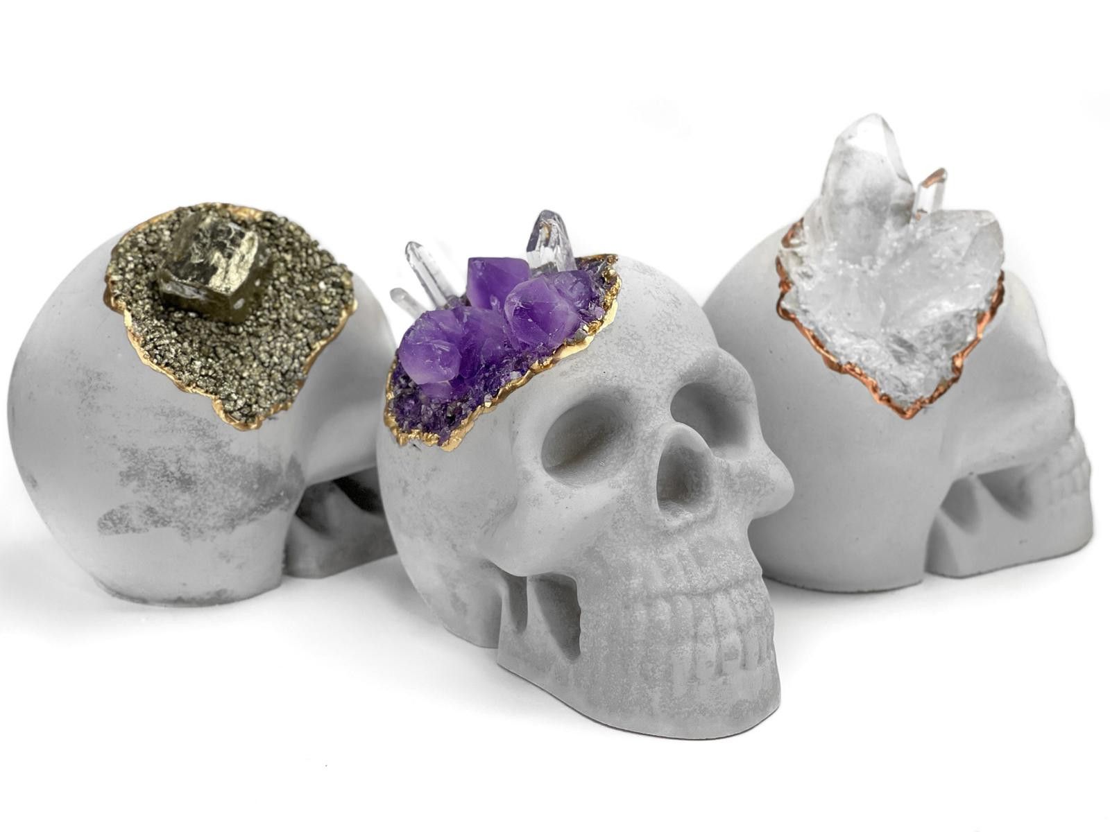 Other Pyrite Crystal Skull | Handmade Concrete Geode Decor Size ONE SIZE - 6 Thumbnail