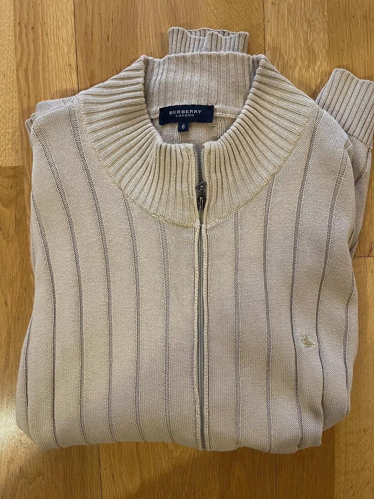 Burberry Burberry London Beige Ribbed Zip-Up Sweater - Size 6 Size US L / EU 52-54 / 3 - 3 Thumbnail
