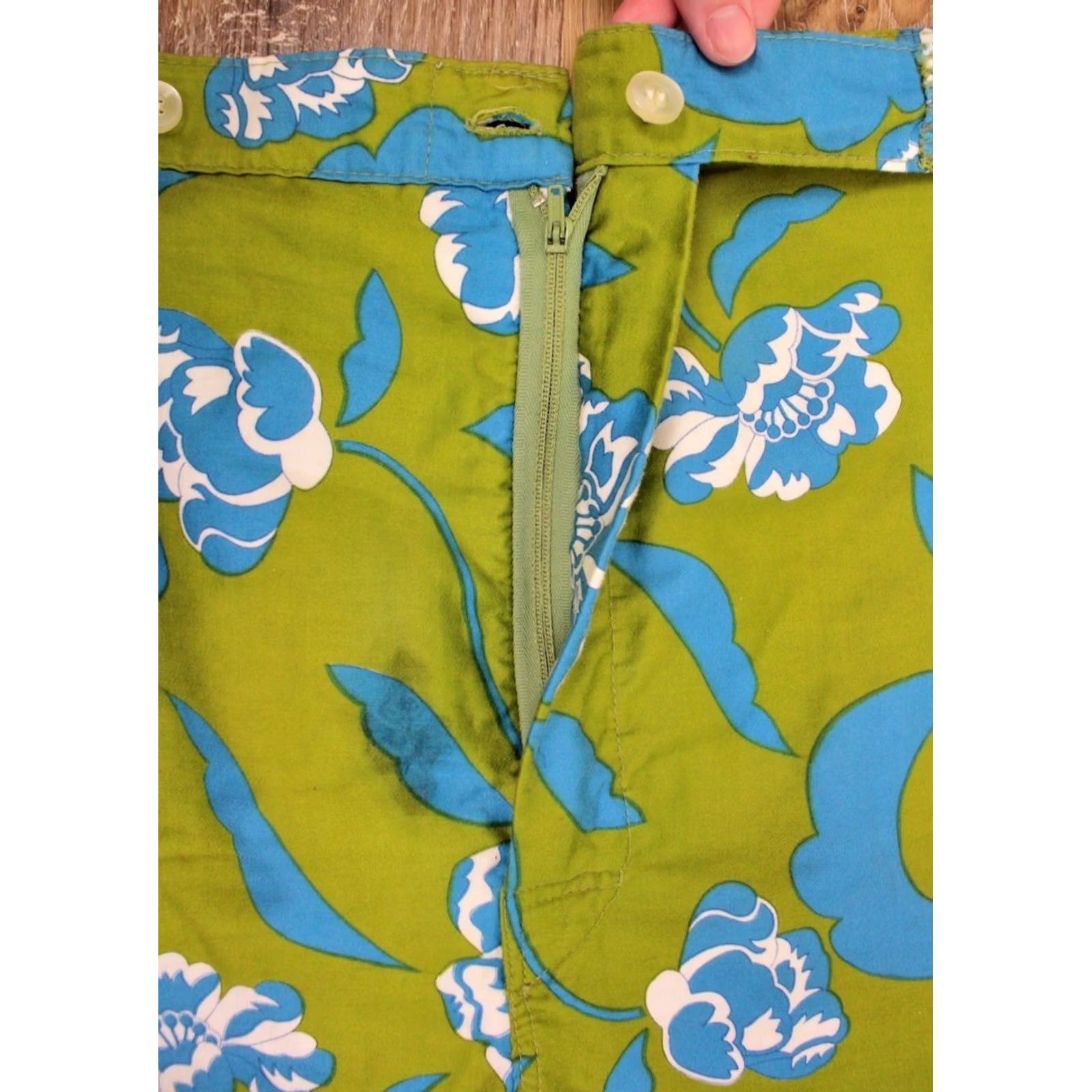 Vintage Mens VTG 1960s Green & Blue Flora Pattern Swimming Trunks Sz L 60s Cotton Shorts Size US 36 / EU 52 - 5 Thumbnail