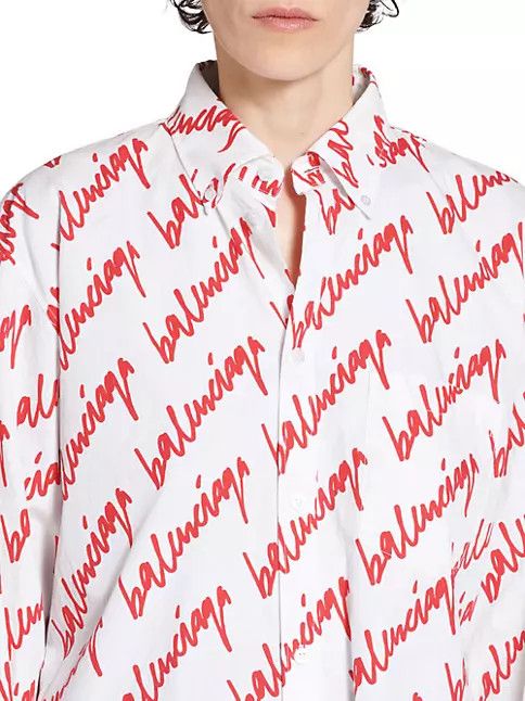 Balenciaga o1w1db11224 Scribble Shirt Large Fit in White/Red Size XS / US 0-2 / IT 36-38 - 6 Thumbnail