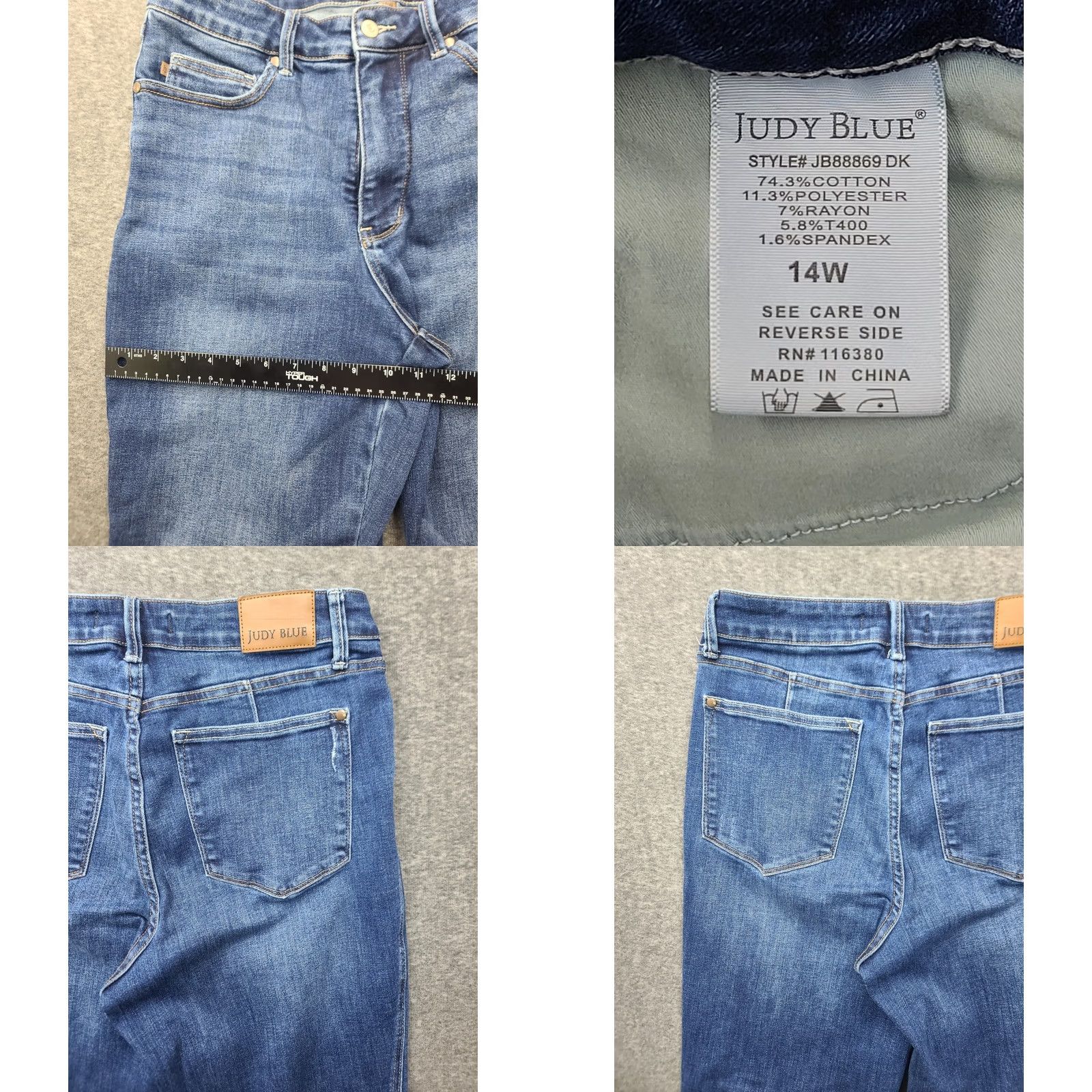 Vintage Judy Blue Womens Size 14W Jeans Dark Wash Blue Straight Fit Stretch Plus Size Denim 5-Pocket Zip Button High Rise Inseam 30in Size 36" / US 14 / IT 50 - 8 Thumbnail