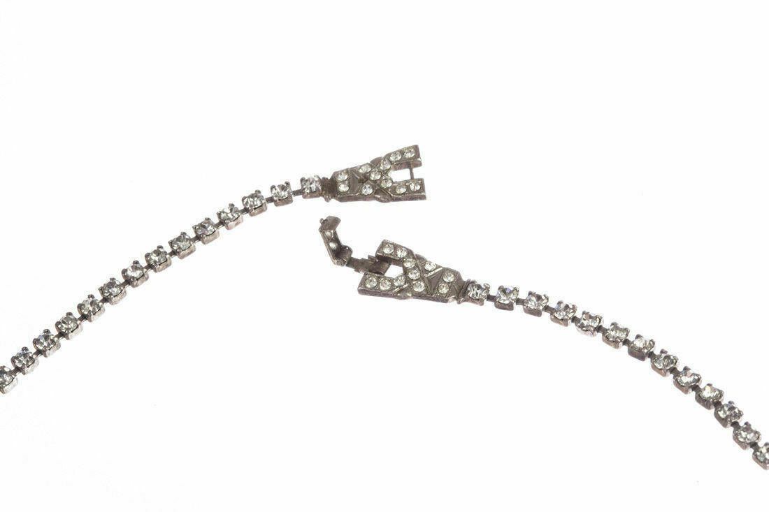 Designer Art Deco Phyllis Sterling Silver and Rhinestone Necklace Size ONE SIZE - 8 Thumbnail