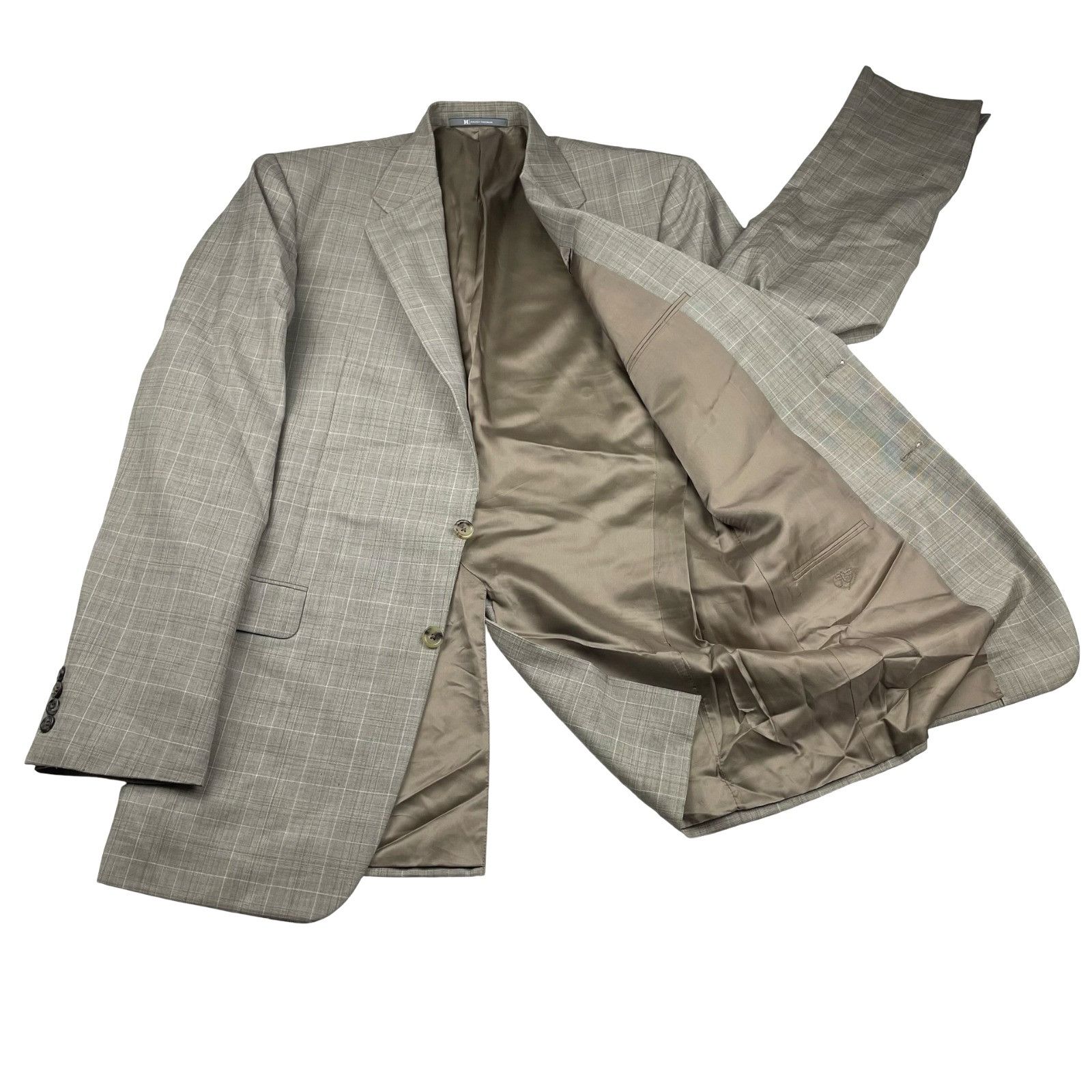 Hickey Freeman Hickey Freeman Men’s 100% Wool 2-Button Suit Beige/Brown Pla Size 40R - 3 Thumbnail