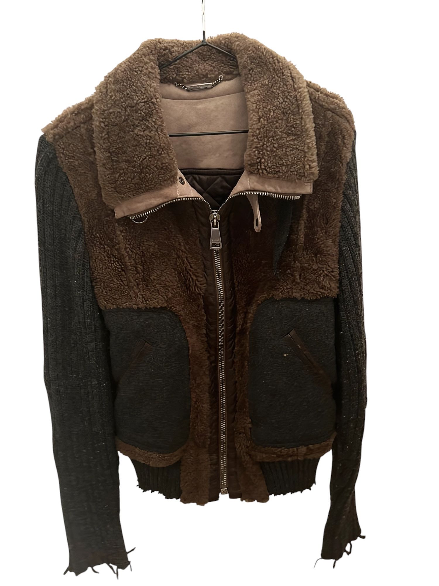 LAMB FUR SHEARLING WOOL DISTRESSED JACKET
