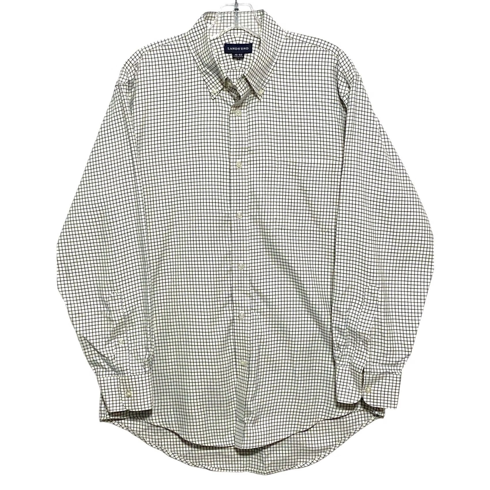 Lands' End Lands' End Dress Shirt Mens 16 Button-Down Check Cream Casual Workwear Preppy Classic Career Shirt Size 42R - 2 Thumbnail