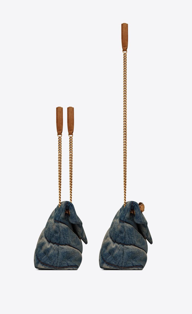 Saint Laurent Paris o1s1wg111125 Puffer Small in Suede and Denim Bag in Blue Size ONE SIZE - 3 Thumbnail