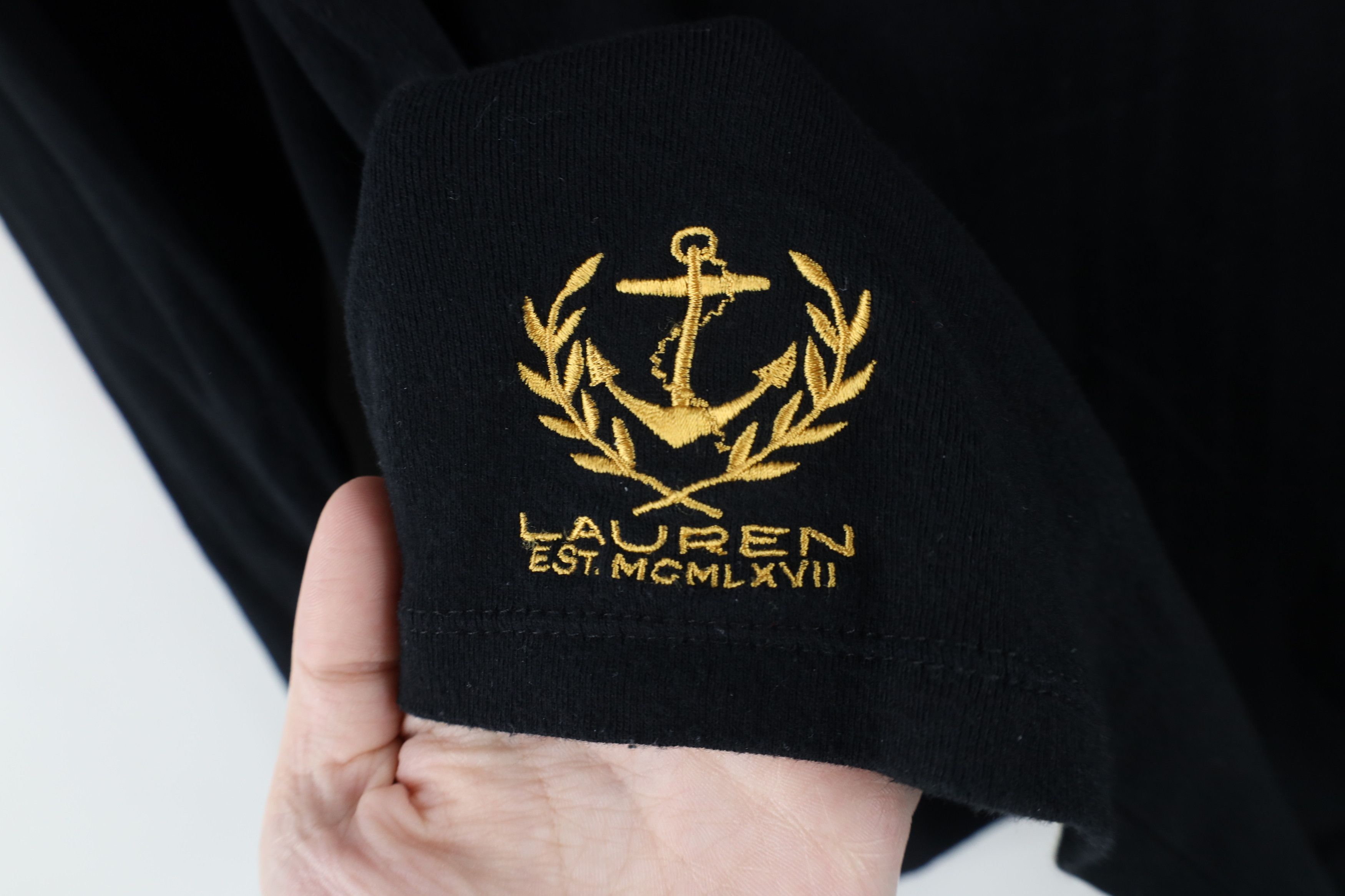 Ralph Lauren × Vintage Vintage 90s Ralph Lauren Boat Anchor Henley T-Shirt Black Size L / US 10 / IT 46 - 4 Thumbnail