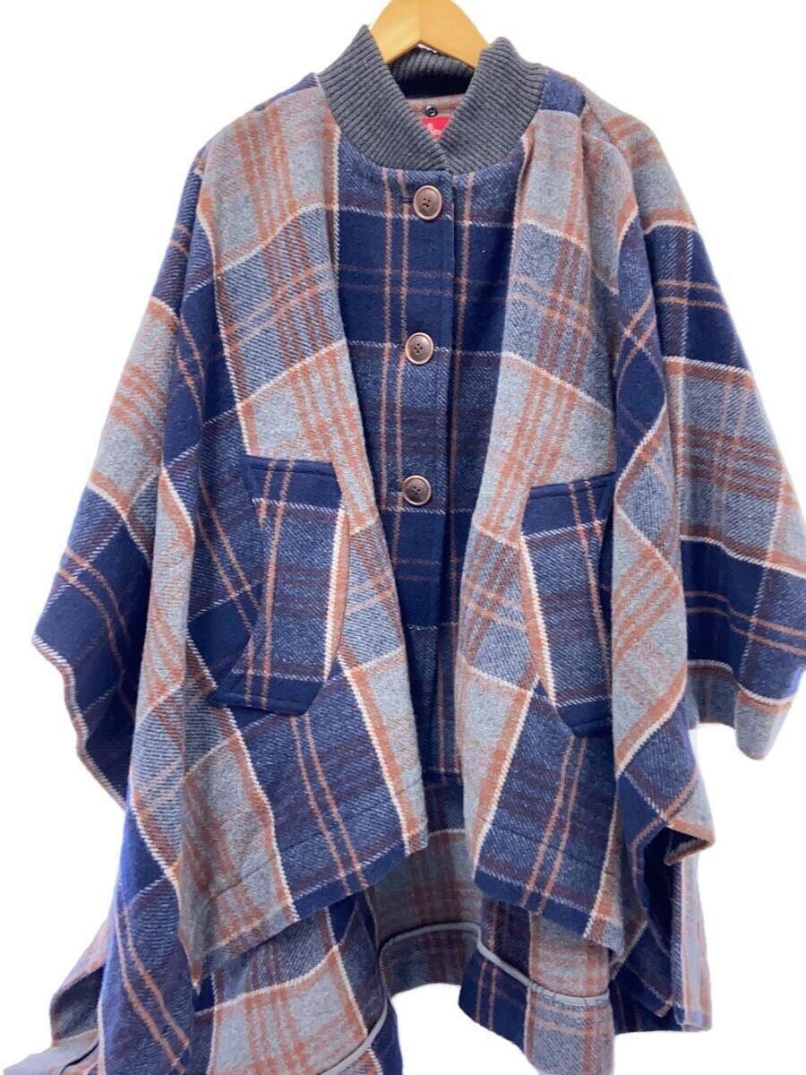 image of Vivienne Westwood Checkered Wool Poncho in Navy, Men's (Size 2XL)