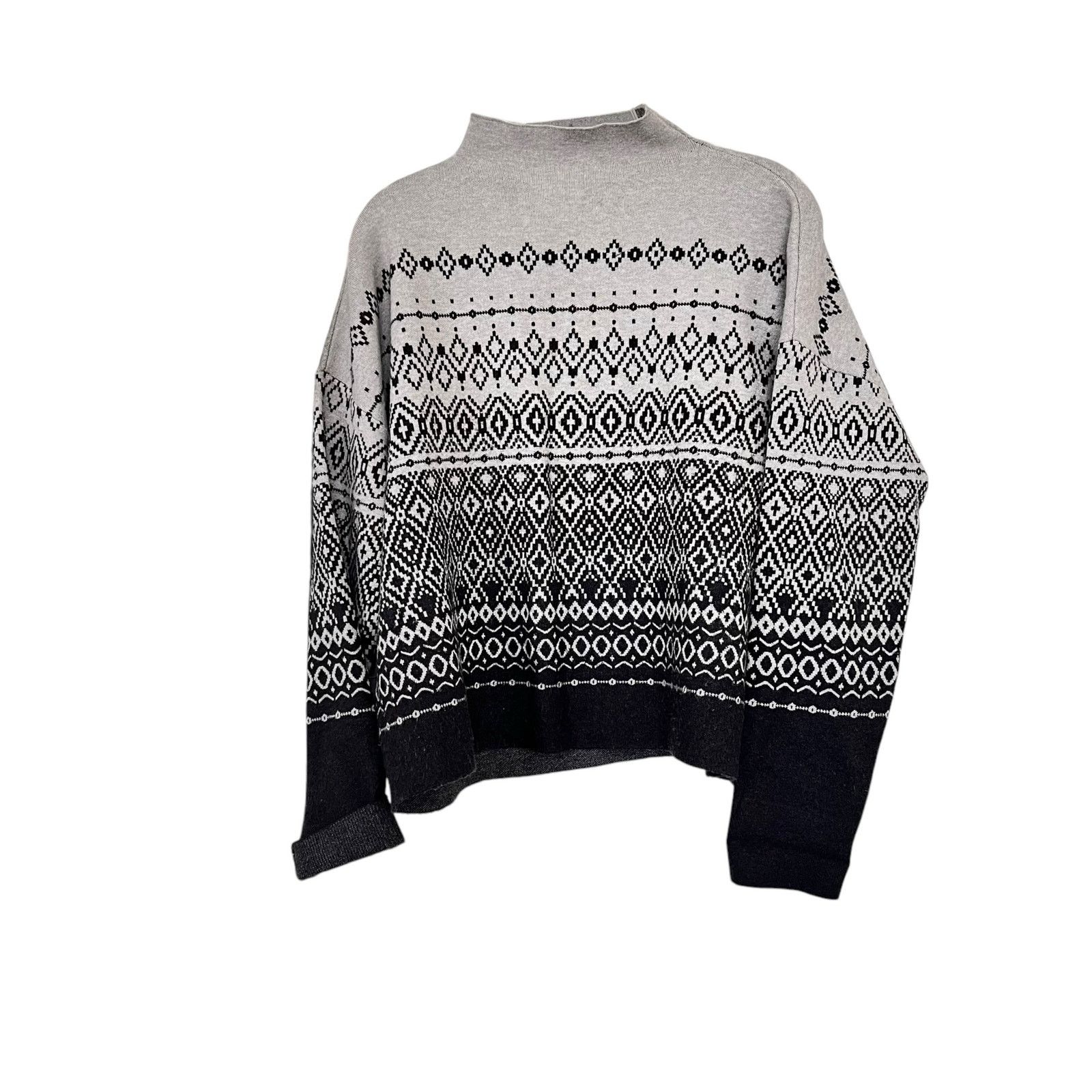 Joie Joie Gray Black Mock Turtleneck Fair Isle Pullover Sweater Size XL / US 12-14 / IT 48-50 - 2 Thumbnail