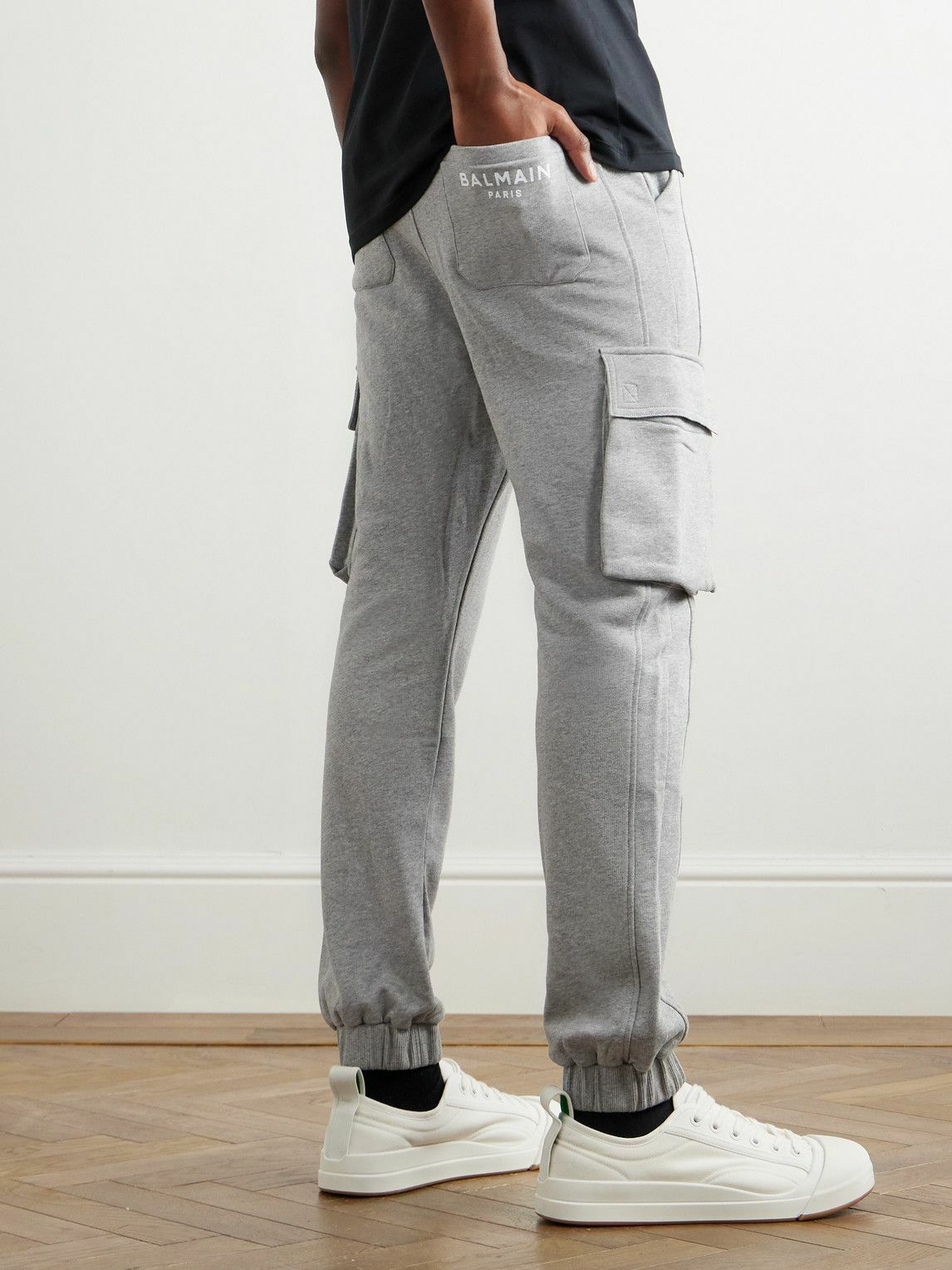 Balmain o1s1wg110925 Logo Print Cotton Jersey Sweatpants in Grey Size US 32 / EU 48 - 3 Thumbnail