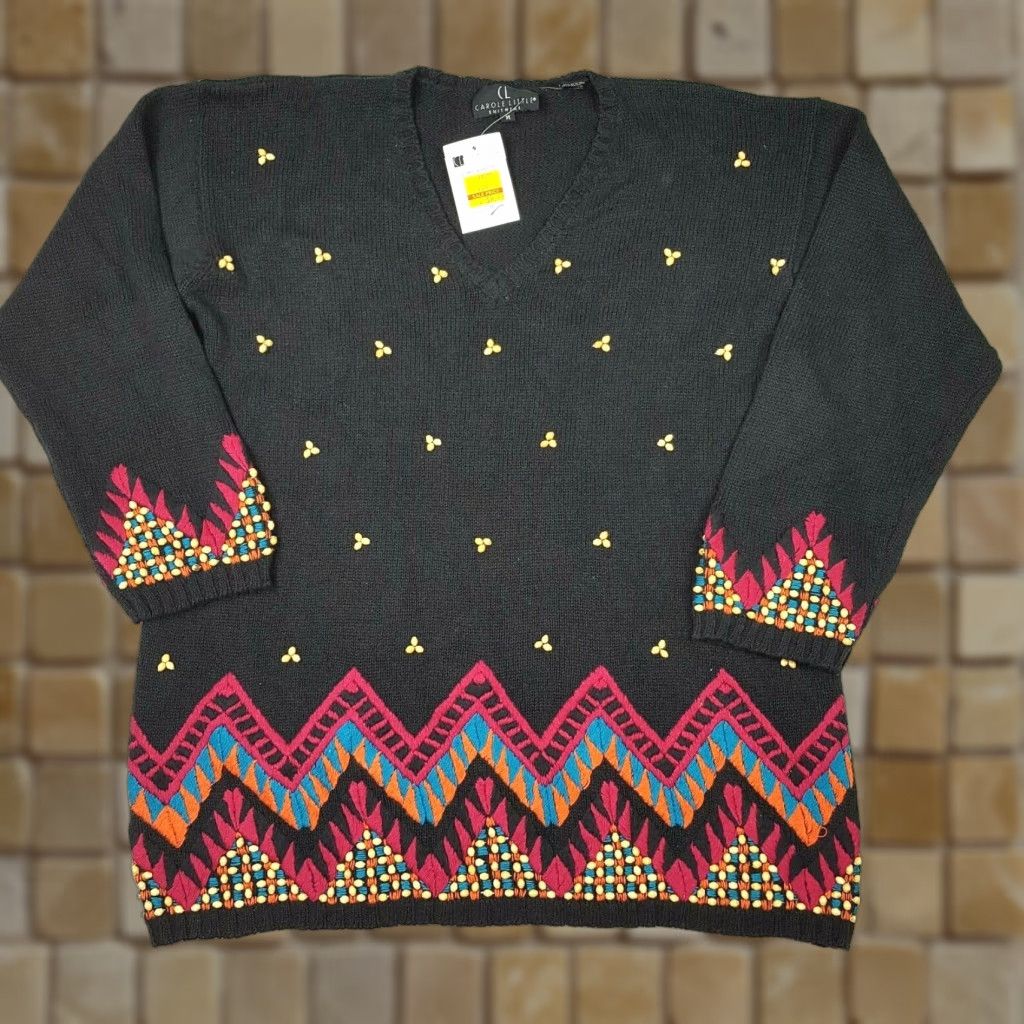 Vintage VINTAGE Beaded Aztec Western Size M Knit Southwestern Black Pullover Sweater Size M / US 6-8 / IT 42-44 - 1 Thumbnail