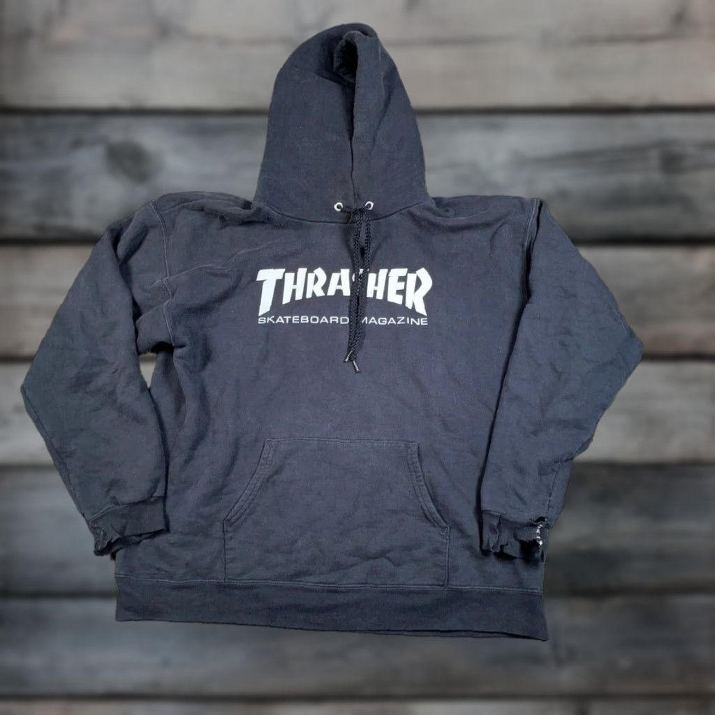 Thrasher VINTAGE Thrasher Hoodie Graphic Print Black Adult Medium Distressed 90s Mens Size US M / EU 48-50 / 2 - 1 Thumbnail