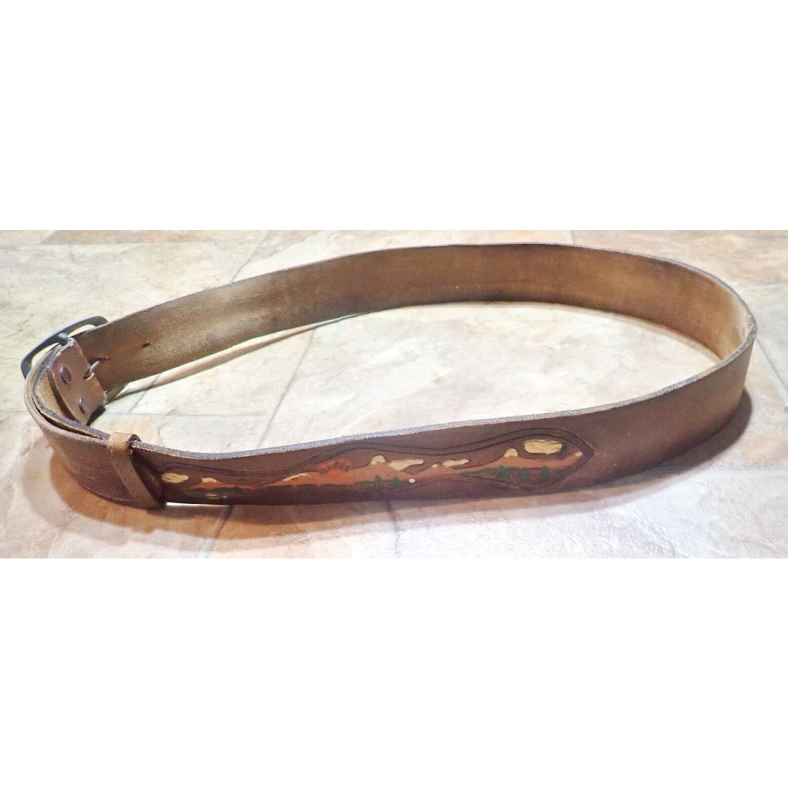 Vintage VINTAGE Western Hand Painted Cowhide Leather Belt Mens Size 40 Brown Size 40 - 2 Thumbnail