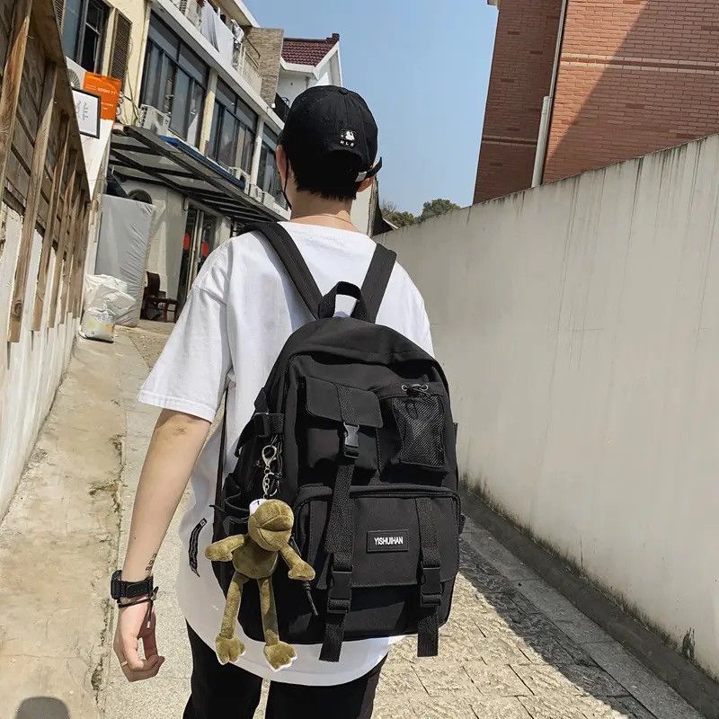 Japanese Brand School Backpack Black Nylon Bagpack Size ONE SIZE - 2 Thumbnail
