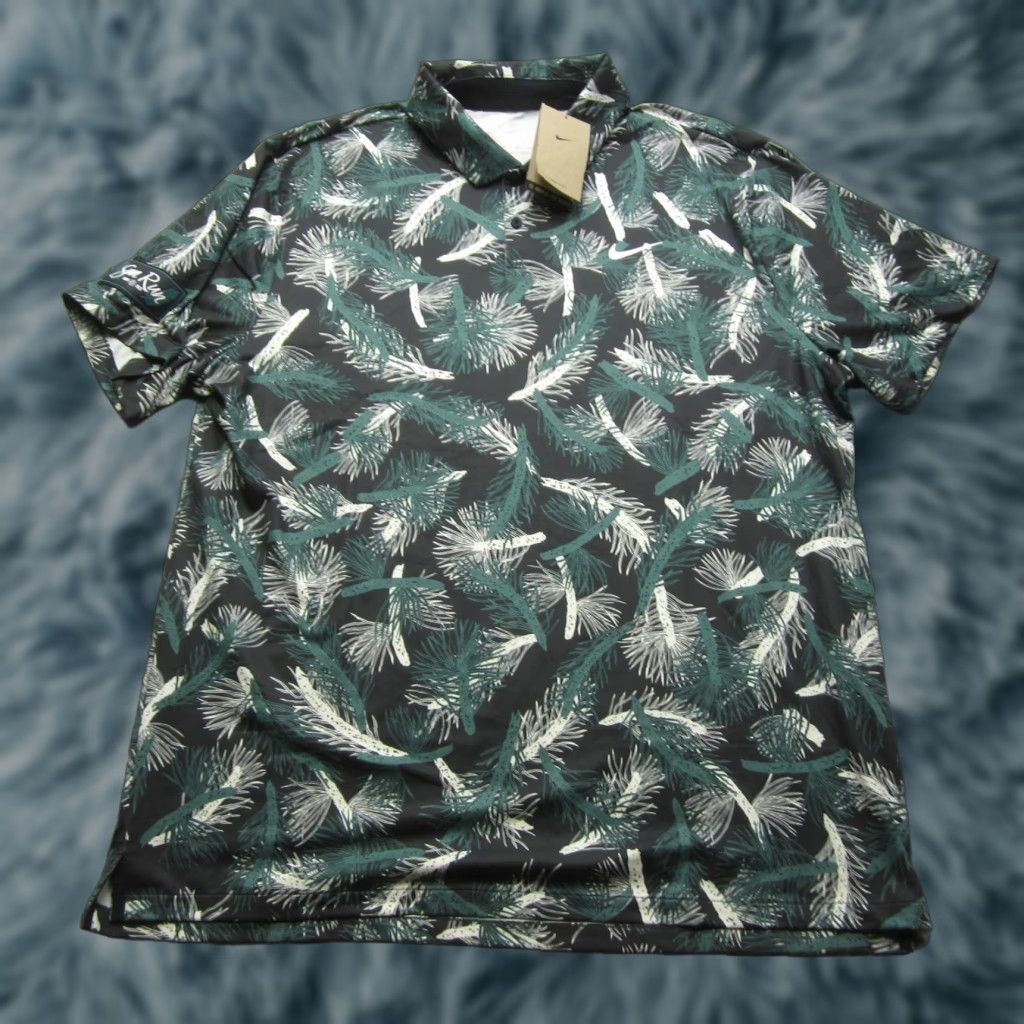 Nike Polo Shirt Mens XL Green Golf Pine Print Allover FQ0402-361