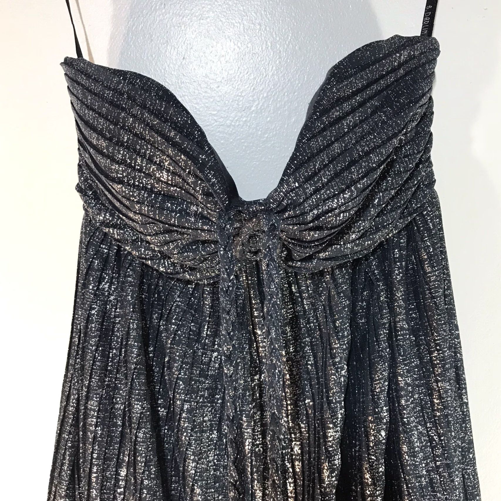 Vintage B. Darlin Silver Metallic Strapless Flowy Party Dress Womens Size 1/2 USA Size XS / US 0-2 / IT 36-38 - 2 Thumbnail