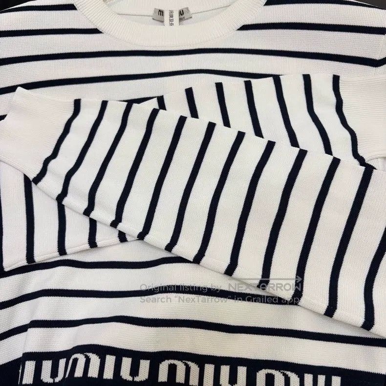Miu Miu Miu Miu 40 Striped waist letter logo long sleeve knit top Size M / US 6-8 / IT 42-44 - 6 Thumbnail