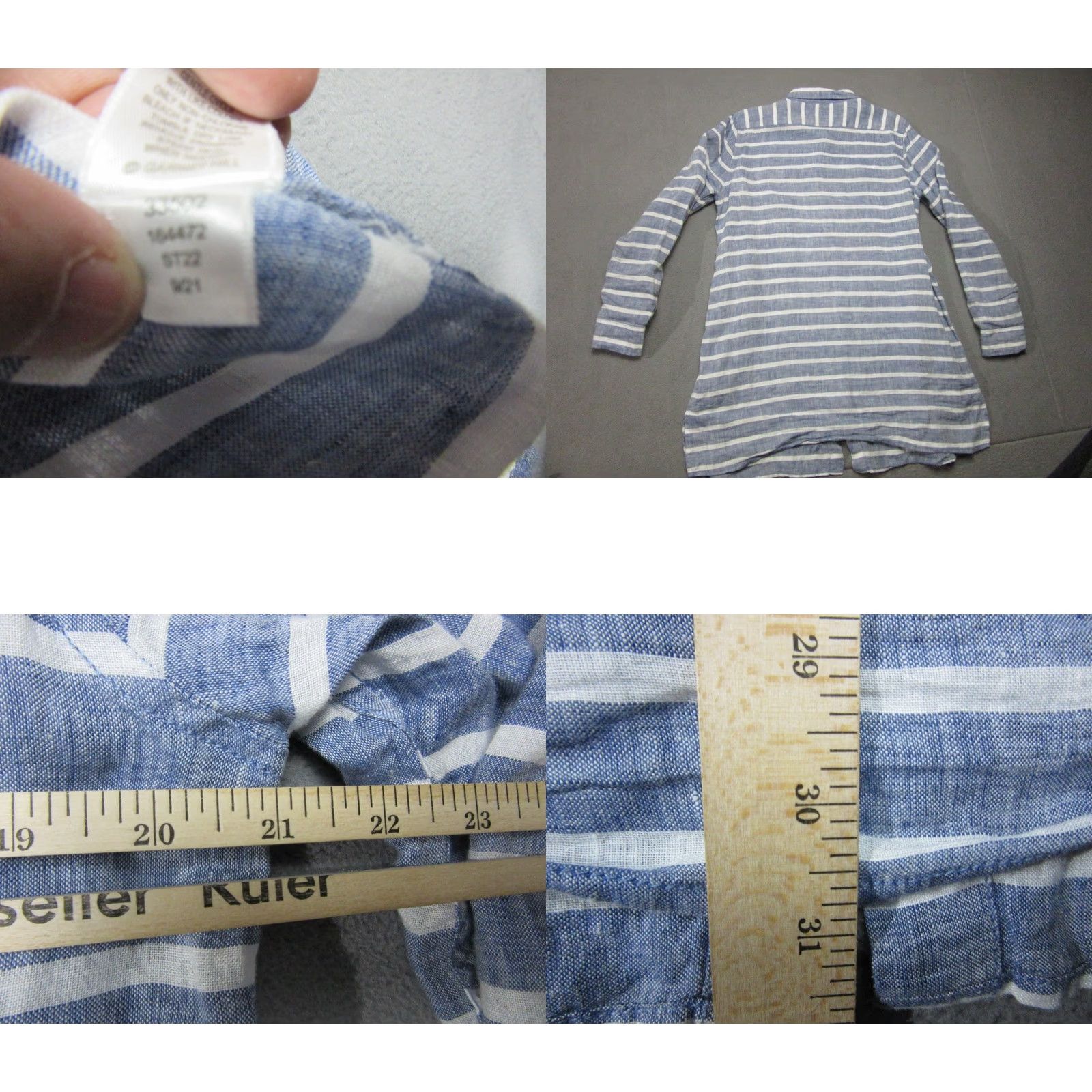Vintage Garnet Hill Shirt Dress Womens Medium Blue White Striped Linen Button Up Collared Side Slit Casual Size M / US 6-8 / IT 42-44 - 8 Thumbnail