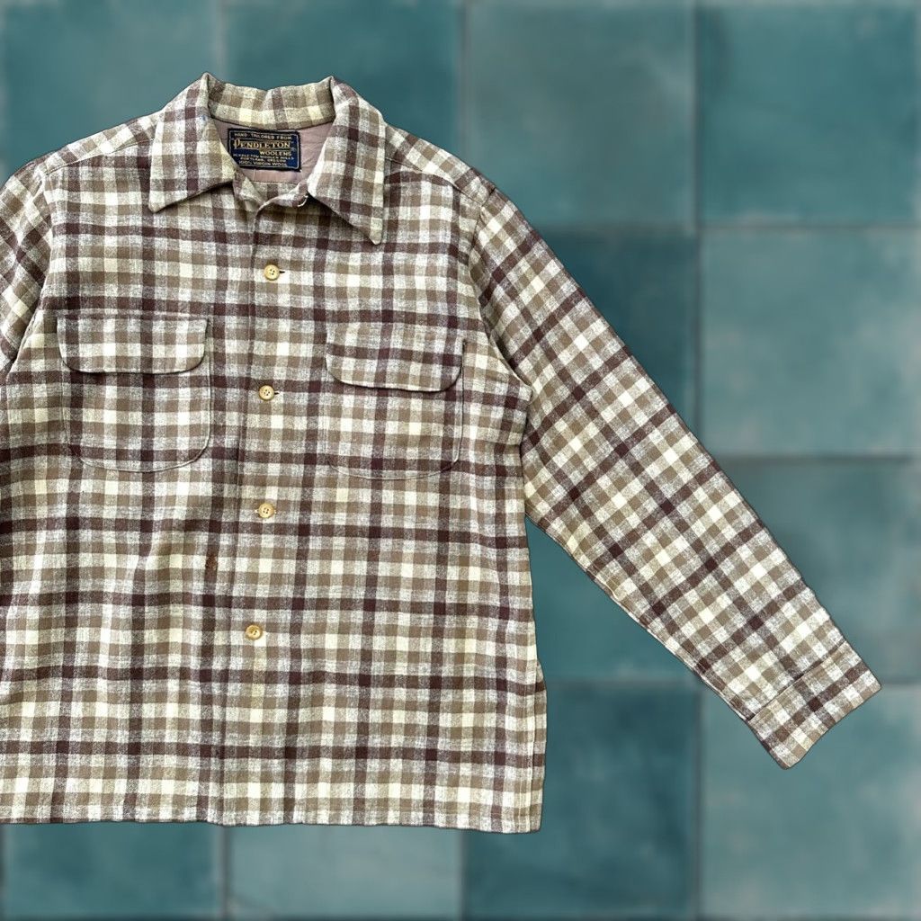 Pendleton VINTAGE 1950s Pendleton Board Shirt Men Large Virgin Wool Plaid Flannel Brown Size US L / EU 52-54 / 3 - 1 Thumbnail