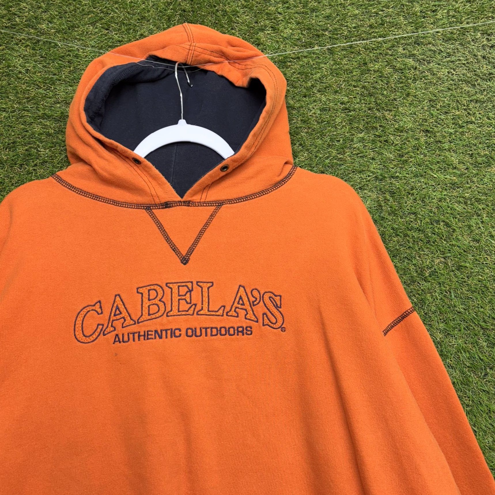 Vintage Cabela's Hoodie Mens XL Orange Pullover Sweatshirt Classic Outdoor Embroidered Logo Hooded Lined Pockets All Seasons Size US XL / EU 56 / 4 - 2 Thumbnail